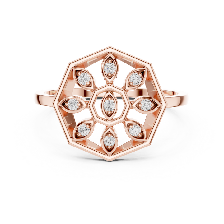Lab Grown Diamond Hexagon Floral Ring