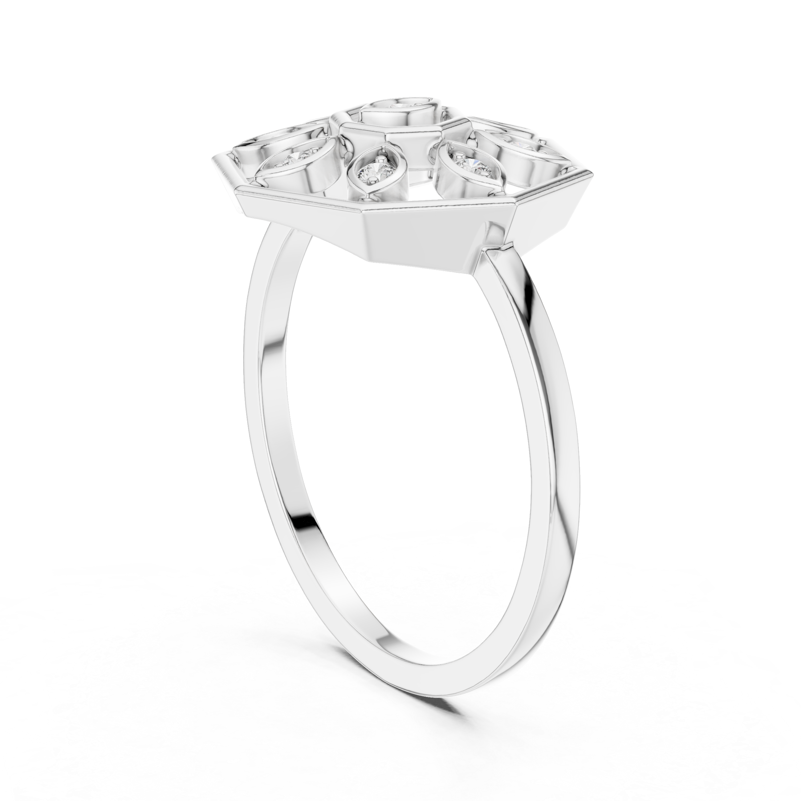 Lab Grown Diamond Hexagon Floral Ring