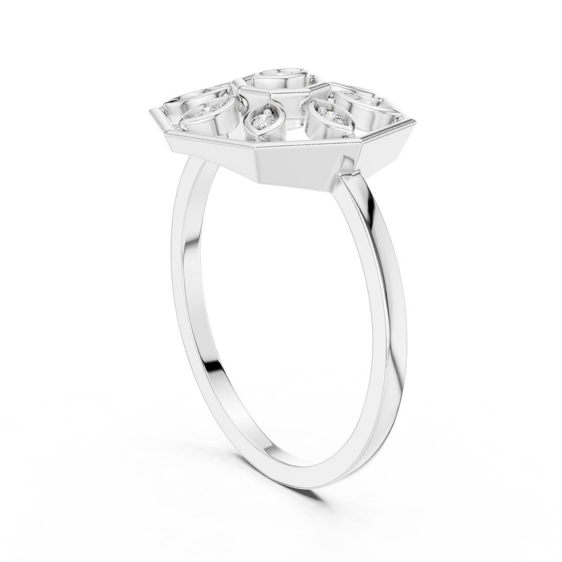 Lab Grown Diamond Hexagon Floral Ring