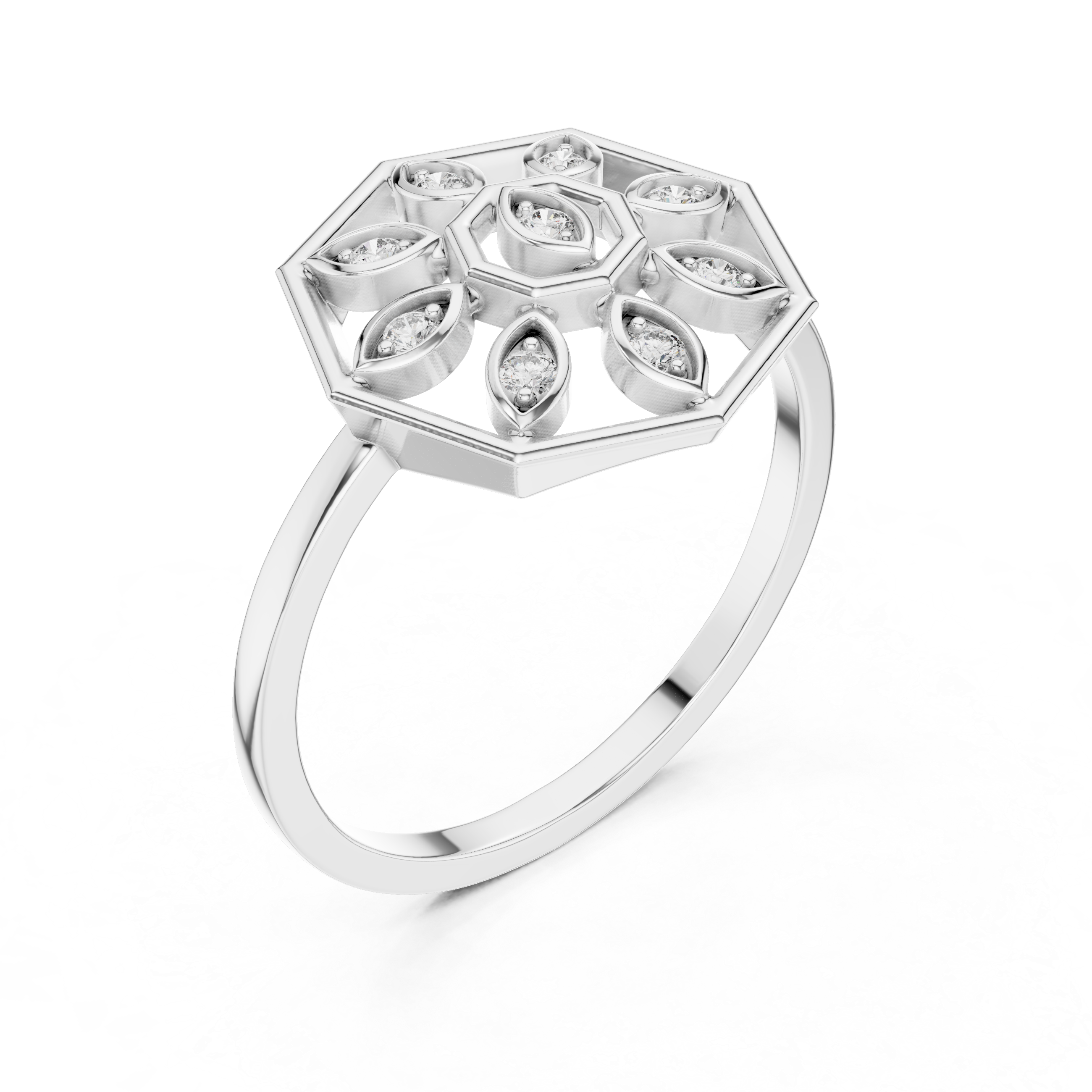 Lab Grown Diamond Hexagon Floral Ring