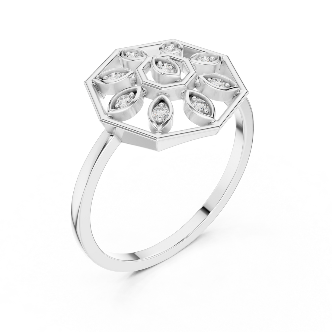 Lab Grown Diamond Hexagon Floral Ring