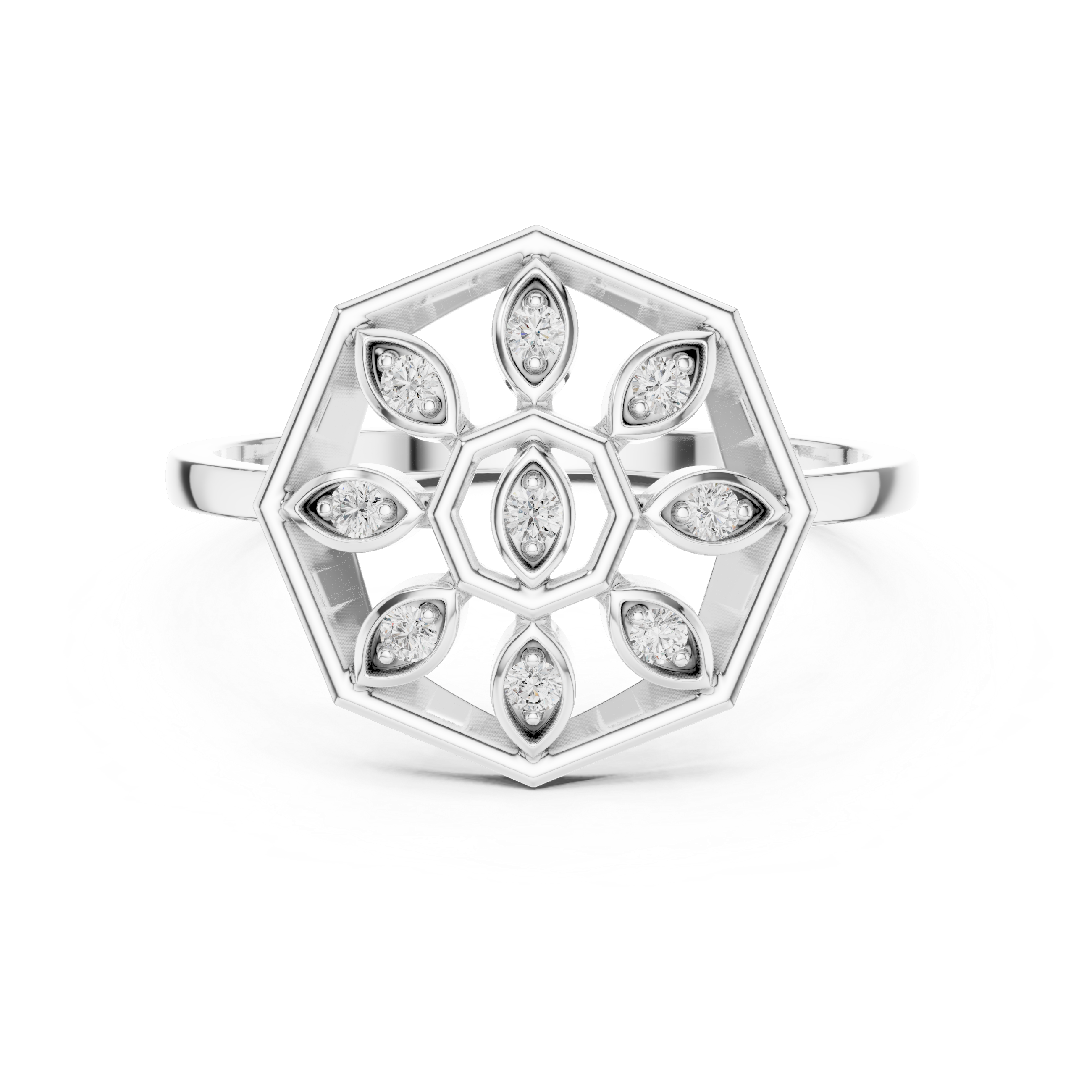 Lab Grown Diamond Hexagon Floral Ring