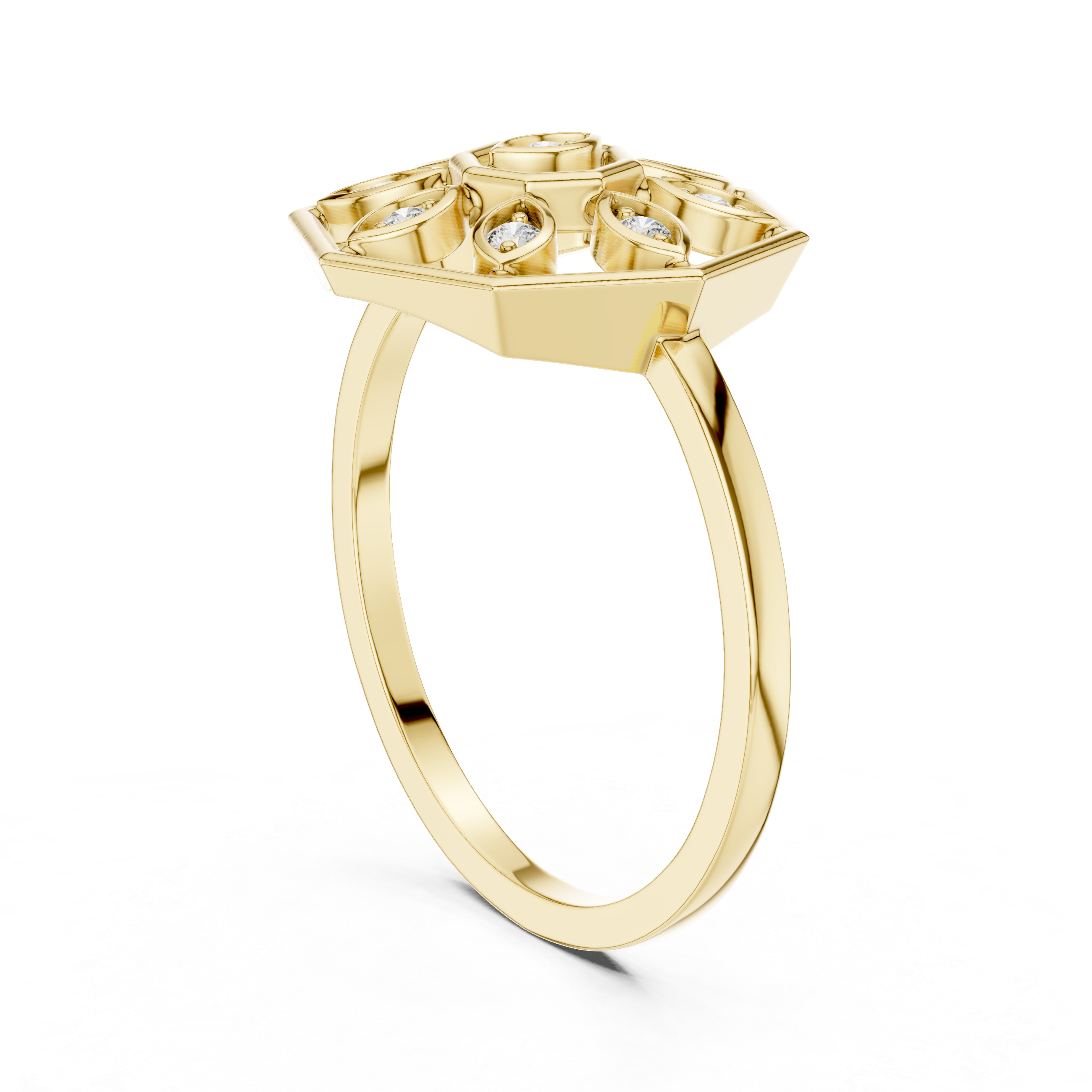 Lab Grown Diamond Hexagon Floral Ring