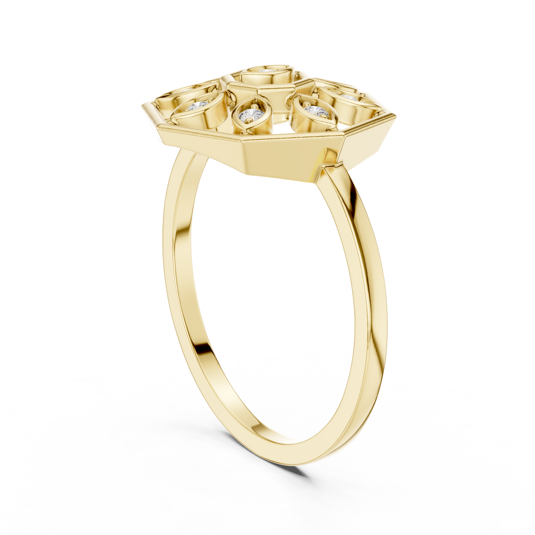 Lab Grown Diamond Hexagon Floral Ring