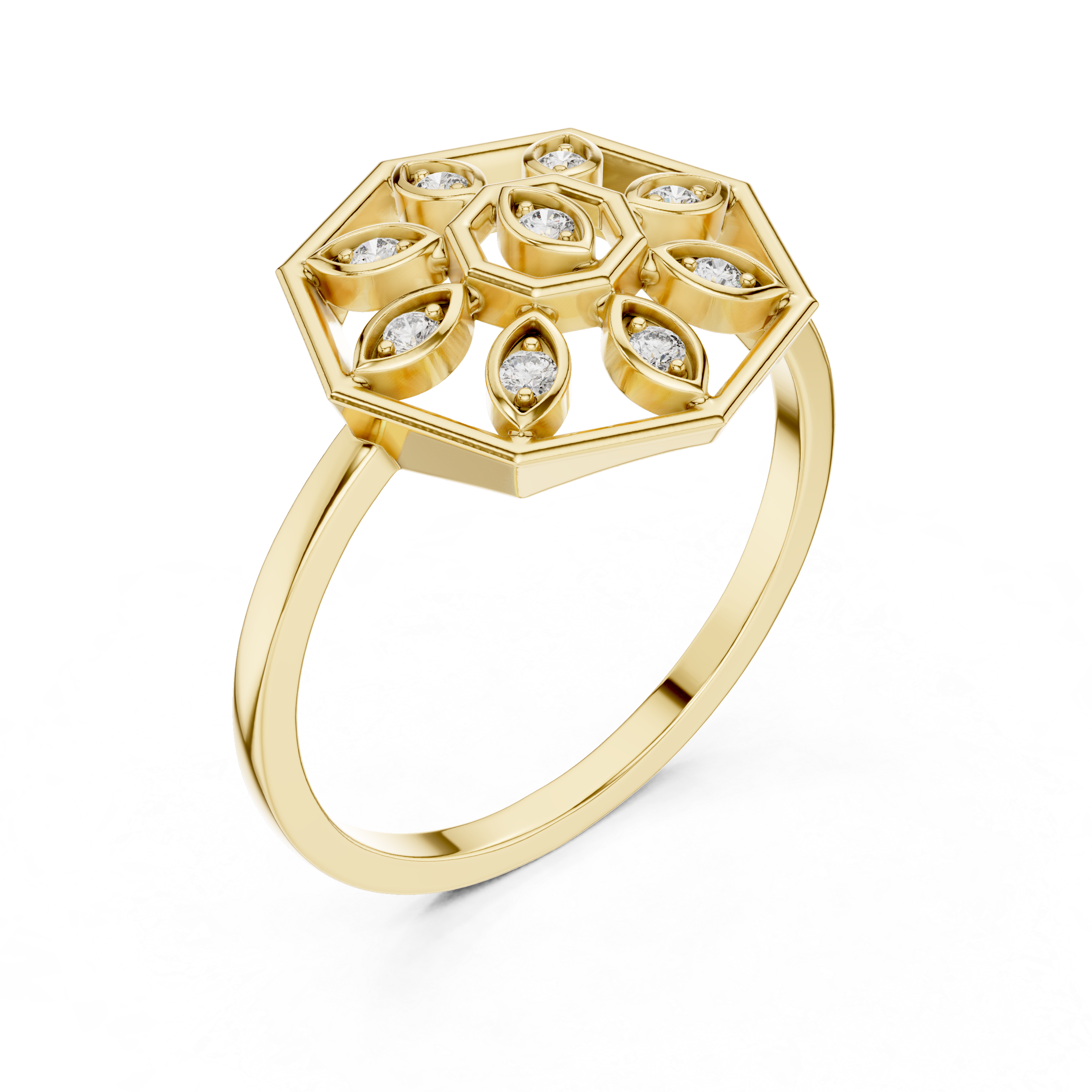Lab Grown Diamond Hexagon Floral Ring