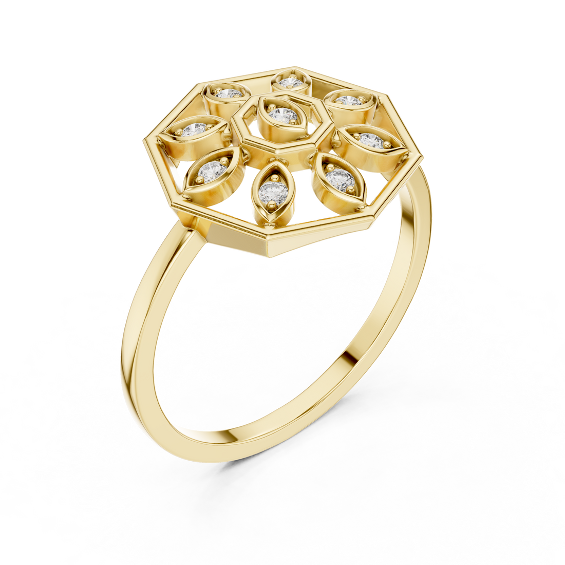 Lab Grown Diamond Hexagon Floral Ring