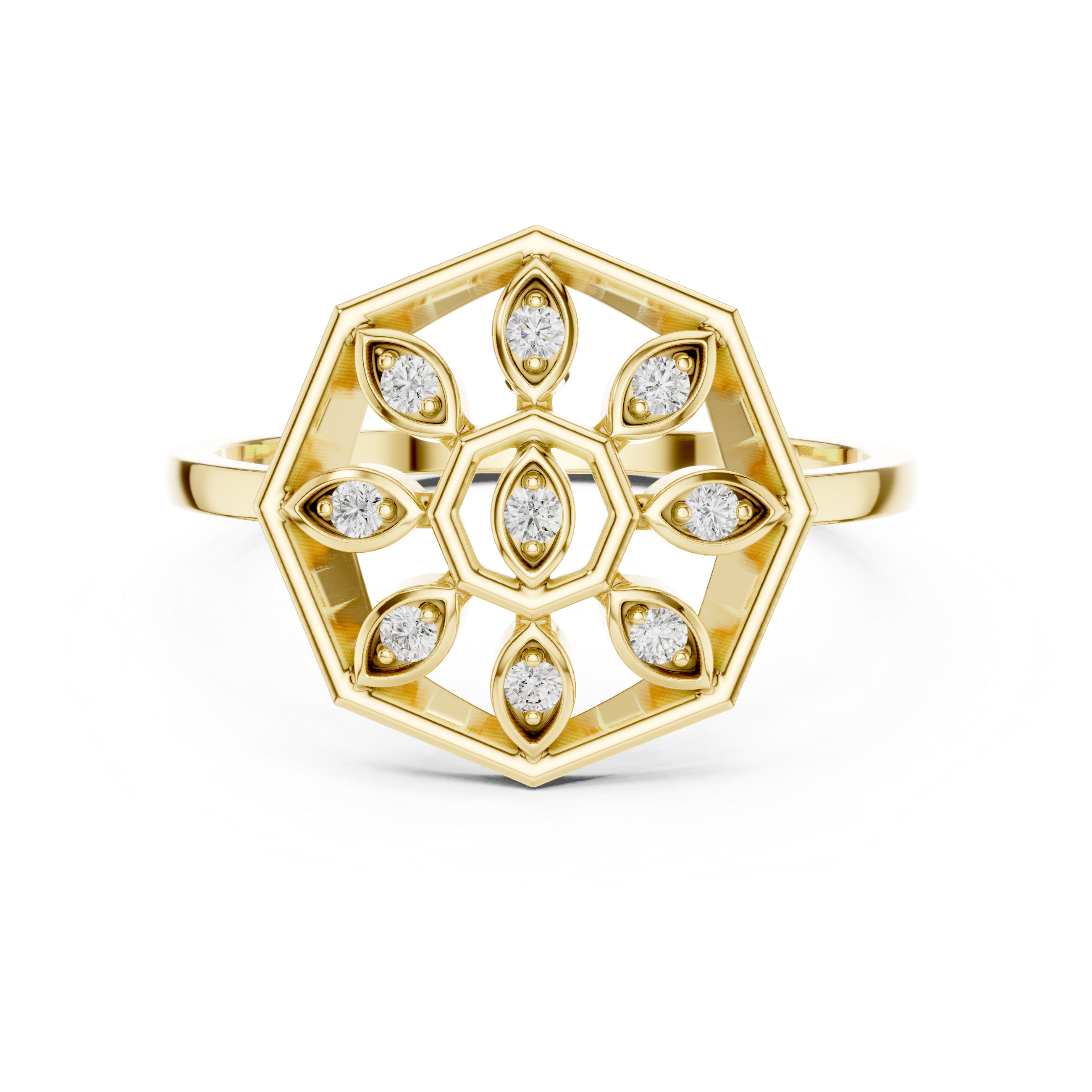 Lab Grown Diamond Hexagon Floral Ring