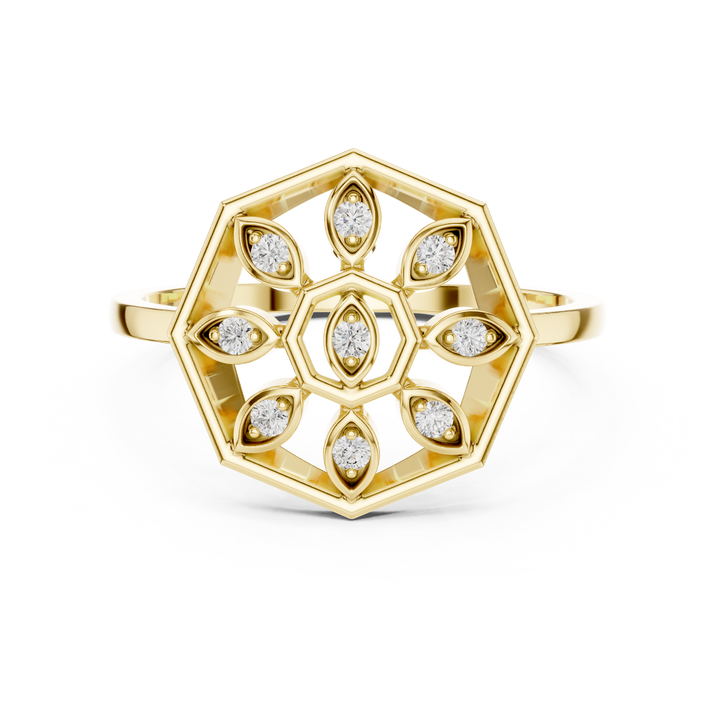 Lab Grown Diamond Hexagon Floral Ring