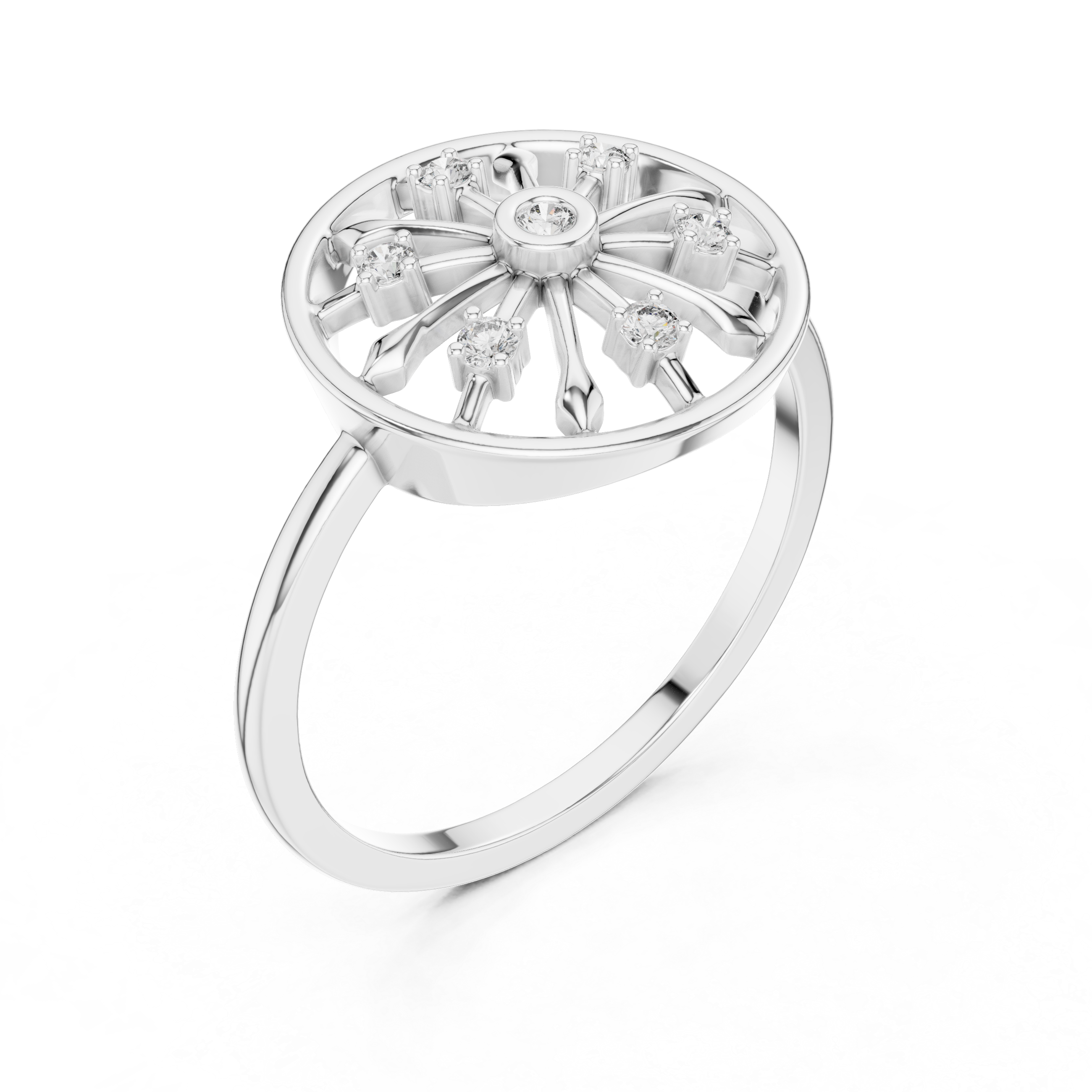 Round Brilliant Lab Grown Diamond Sunburst Wheel Cluster Ring