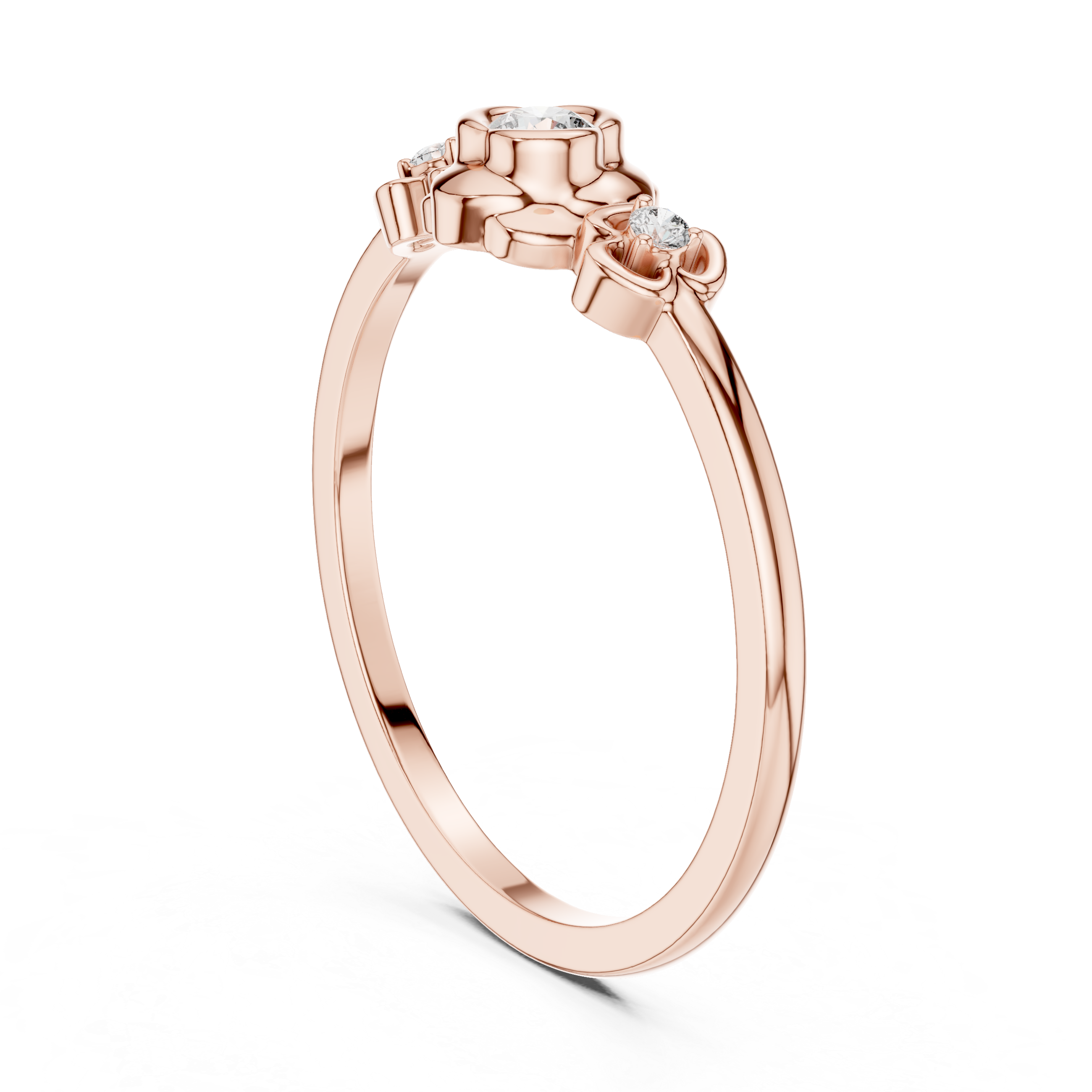 Round Brilliant Lab Grown Diamond Floral Three Stone Engagement Ring
