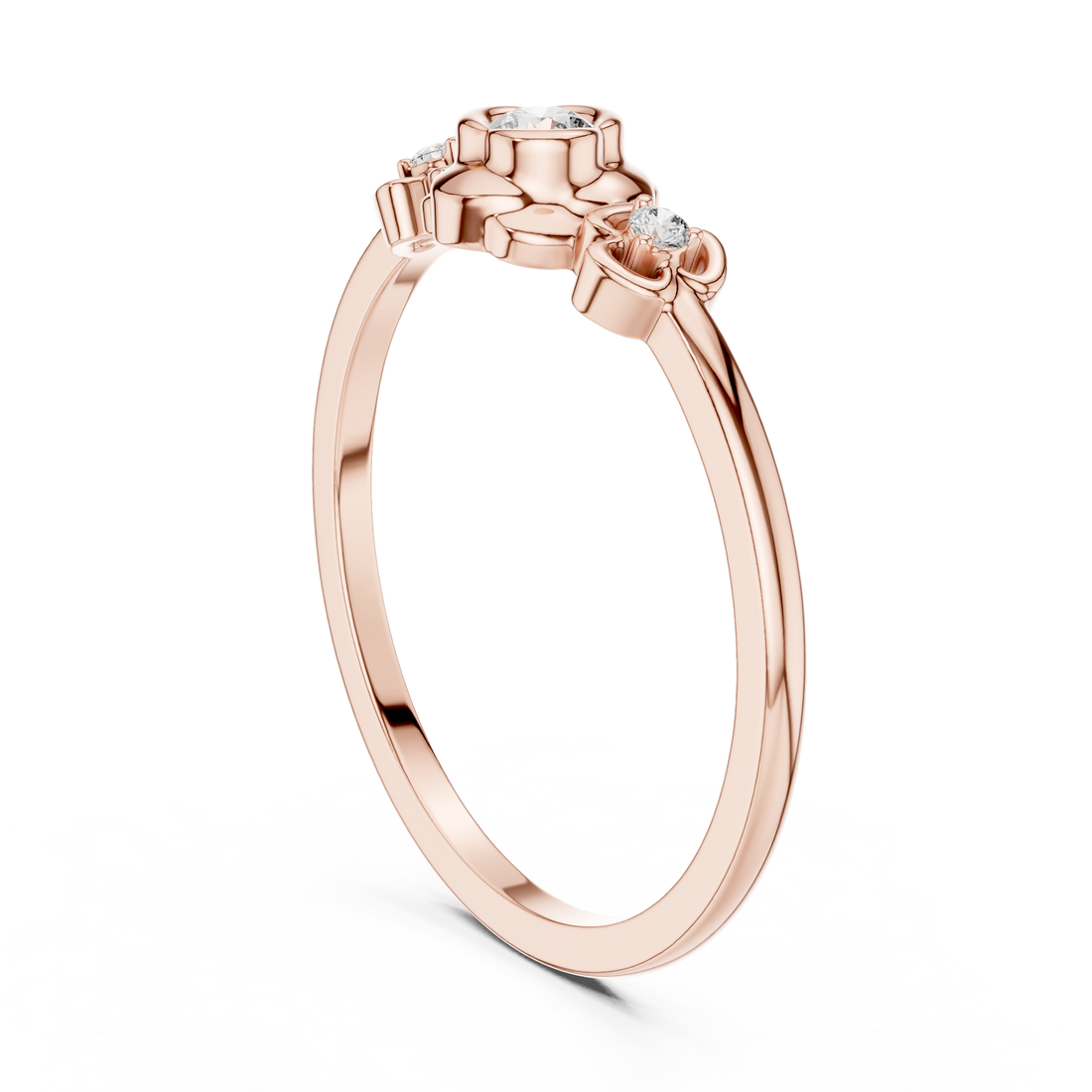 Round Brilliant Lab Grown Diamond Floral Three Stone Engagement Ring