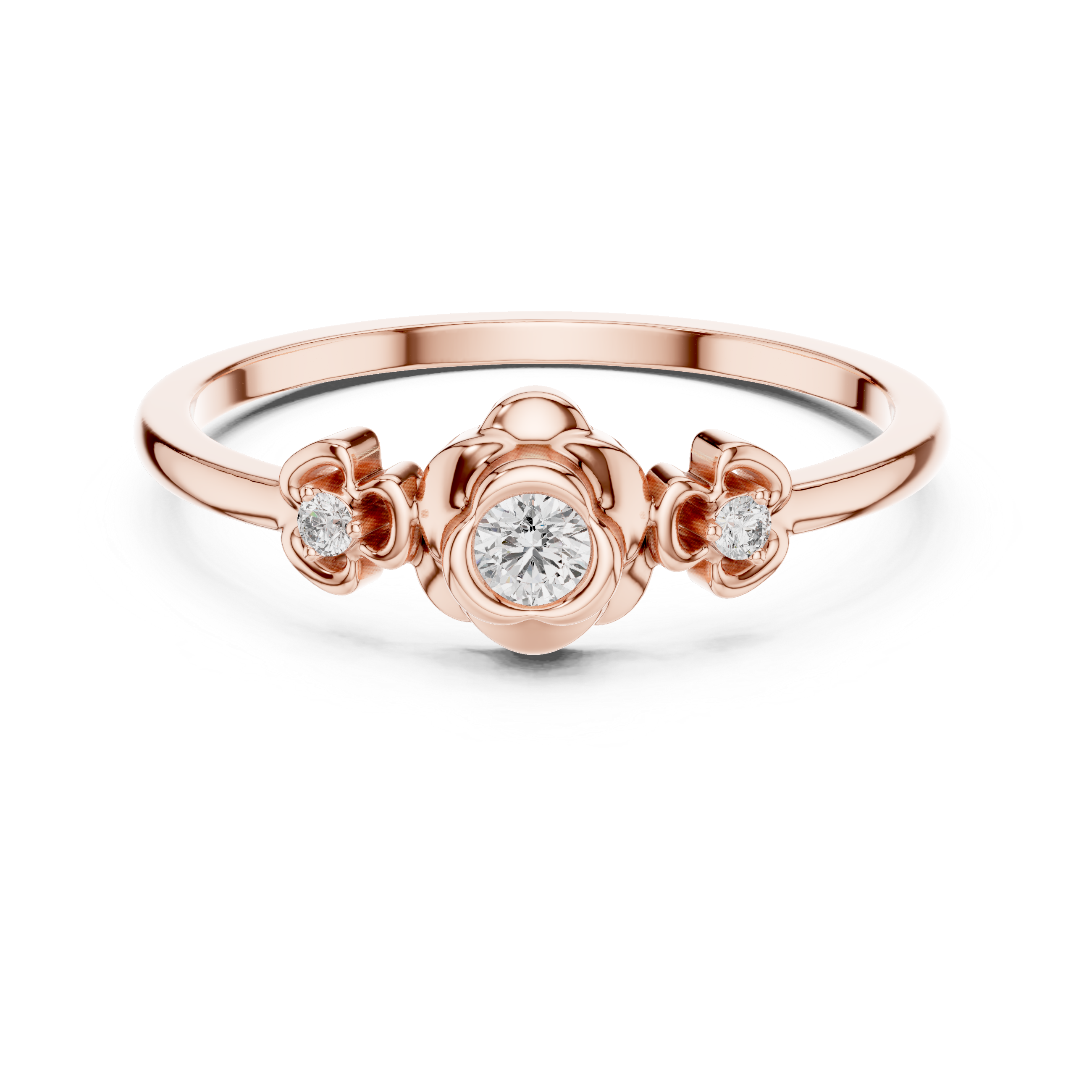 Round Brilliant Lab Grown Diamond Floral Three Stone Engagement Ring