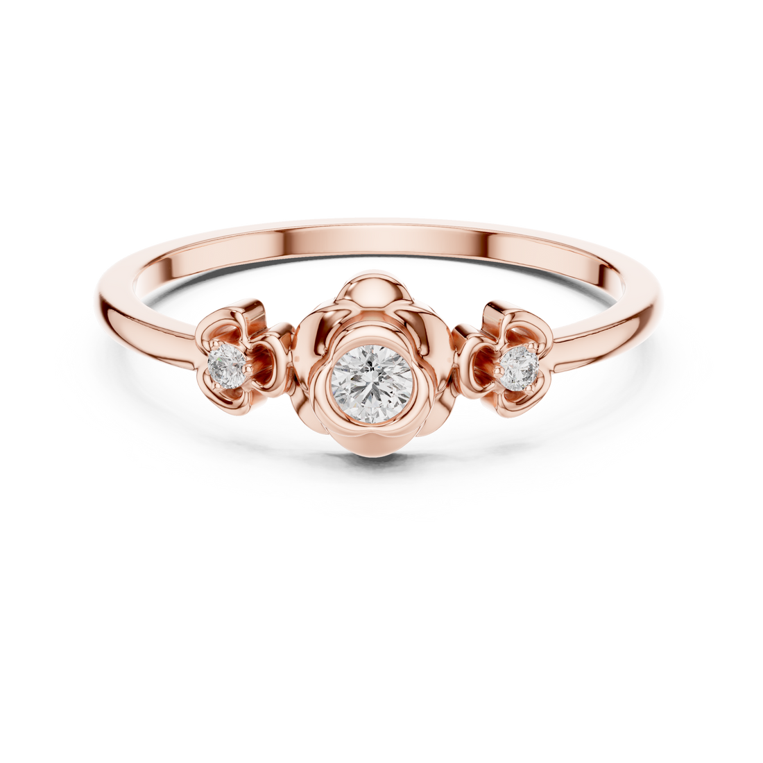 Round Brilliant Lab Grown Diamond Floral Three Stone Engagement Ring