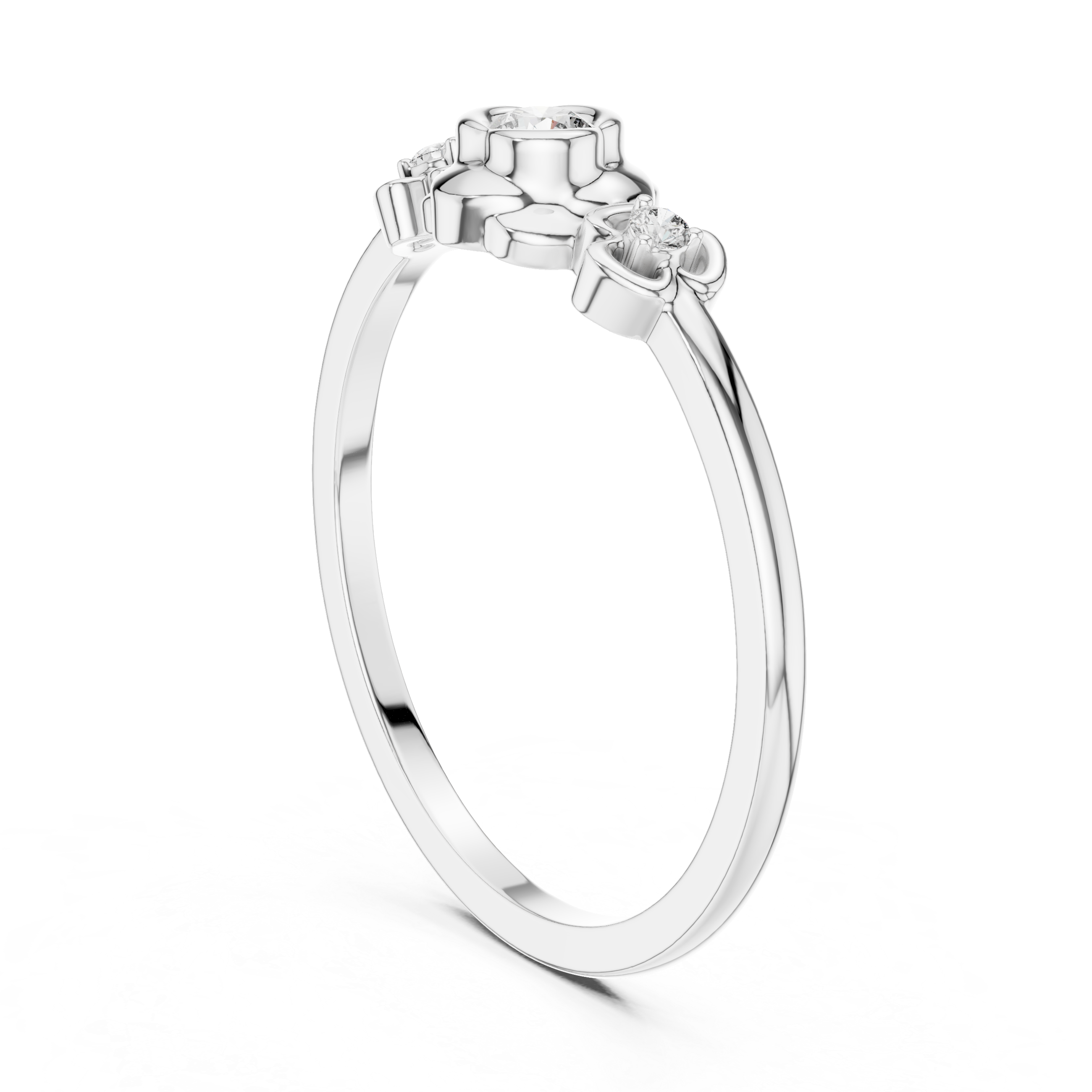 Round Brilliant Lab Grown Diamond Floral Three Stone Engagement Ring