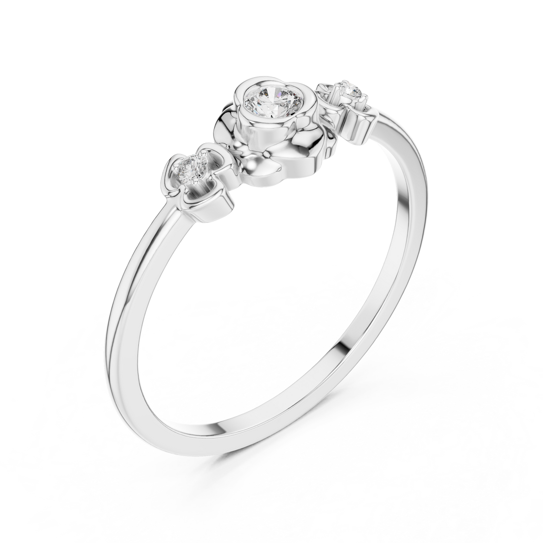 Round Brilliant Lab Grown Diamond Floral Three Stone Engagement Ring