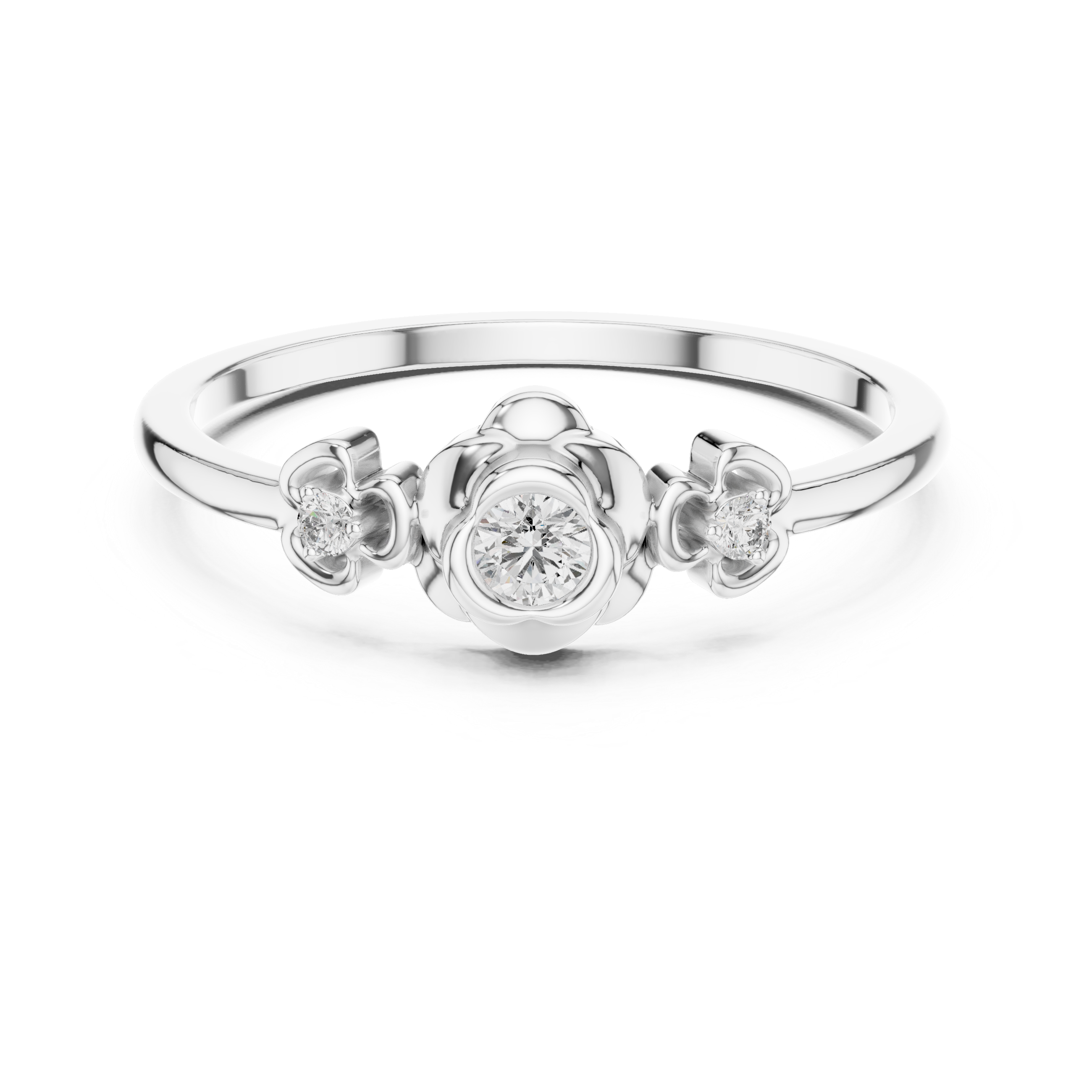 Round Brilliant Lab Grown Diamond Floral Three Stone Engagement Ring