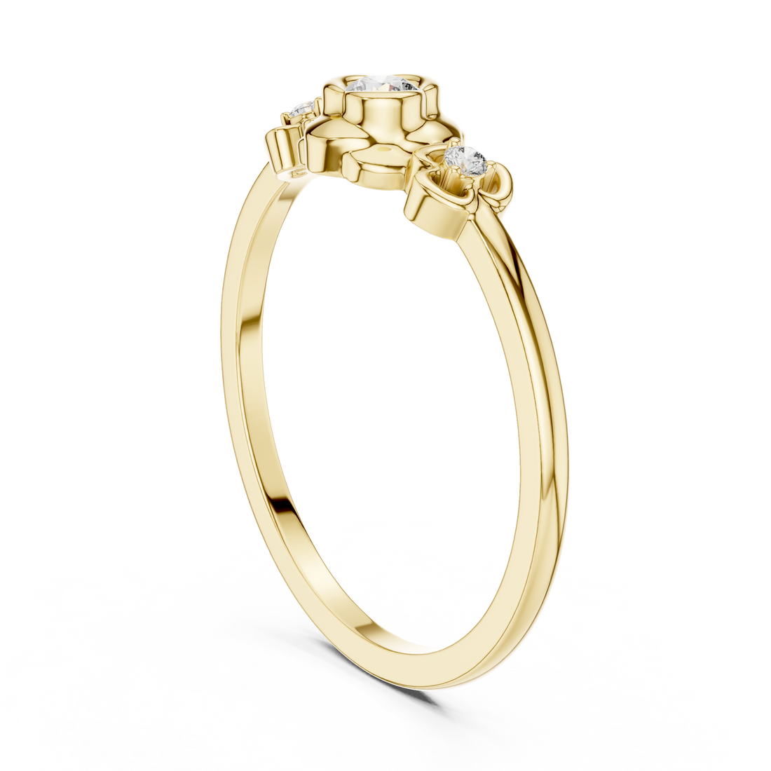 Round Brilliant Lab Grown Diamond Floral Three Stone Engagement Ring