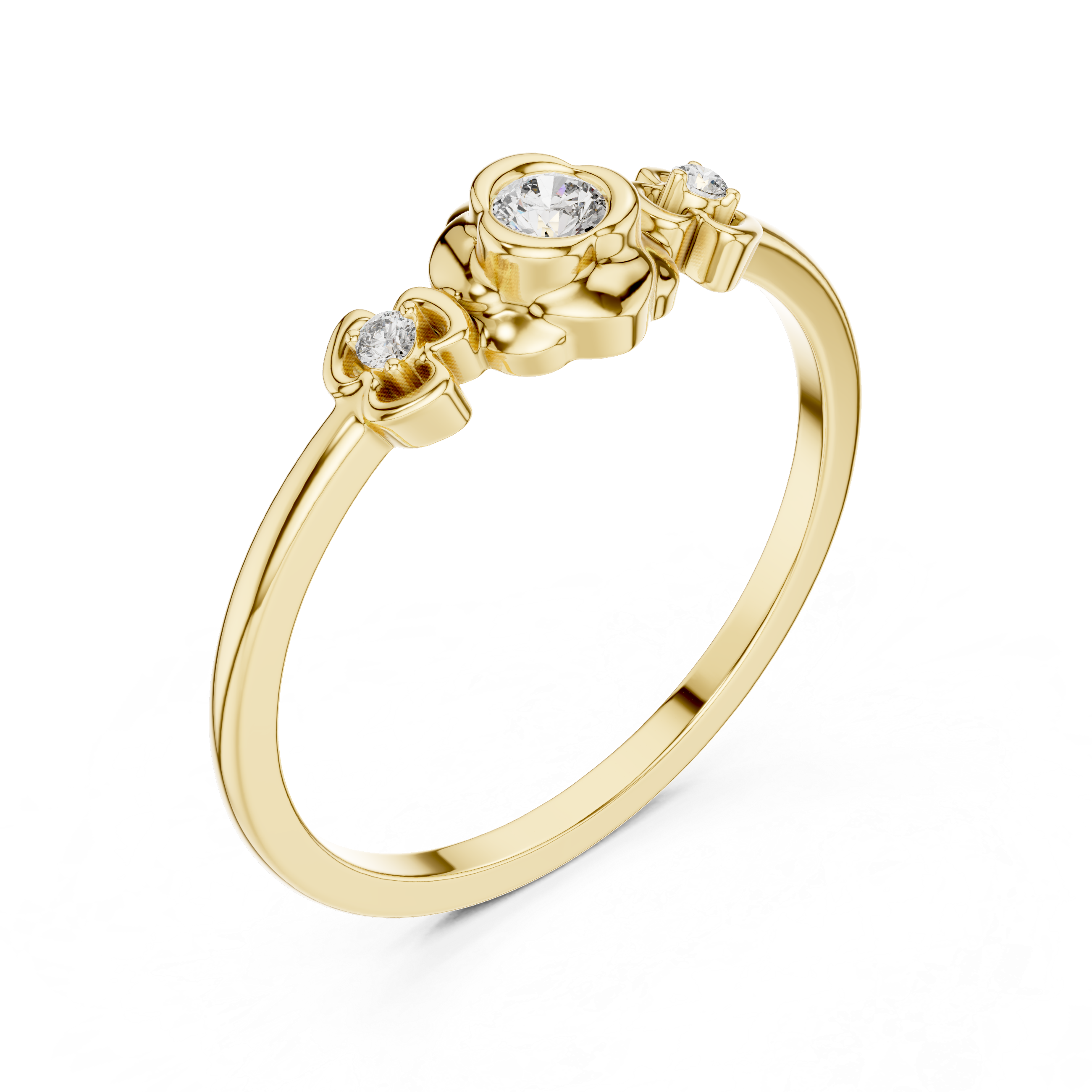 Round Brilliant Lab Grown Diamond Floral Three Stone Engagement Ring