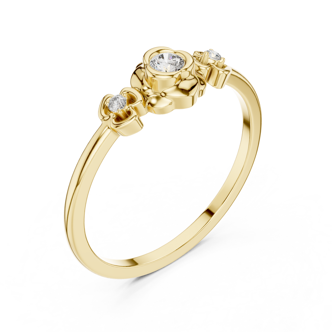 Round Brilliant Lab Grown Diamond Floral Three Stone Engagement Ring