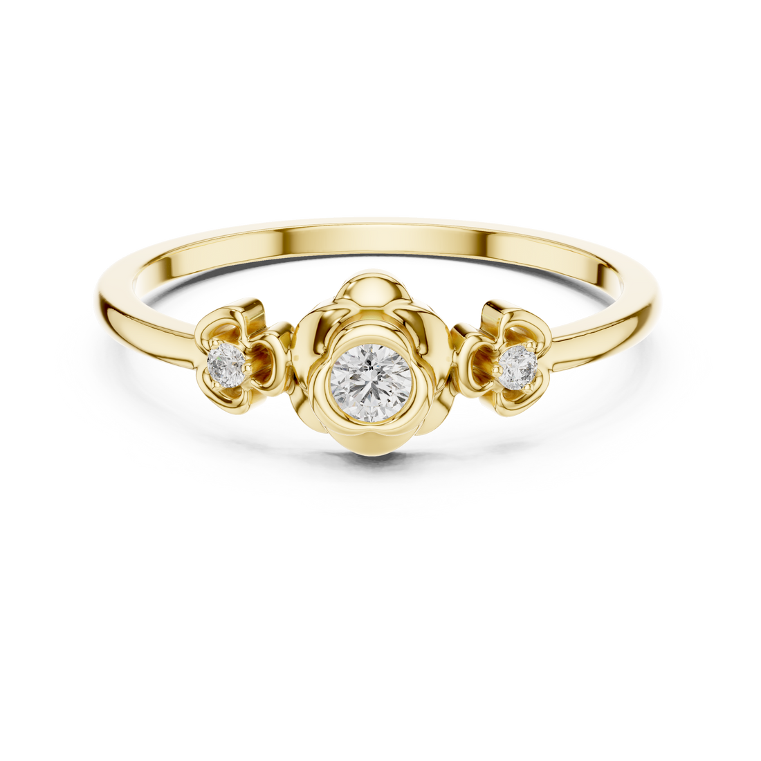 Round Brilliant Lab Grown Diamond Floral Three Stone Engagement Ring