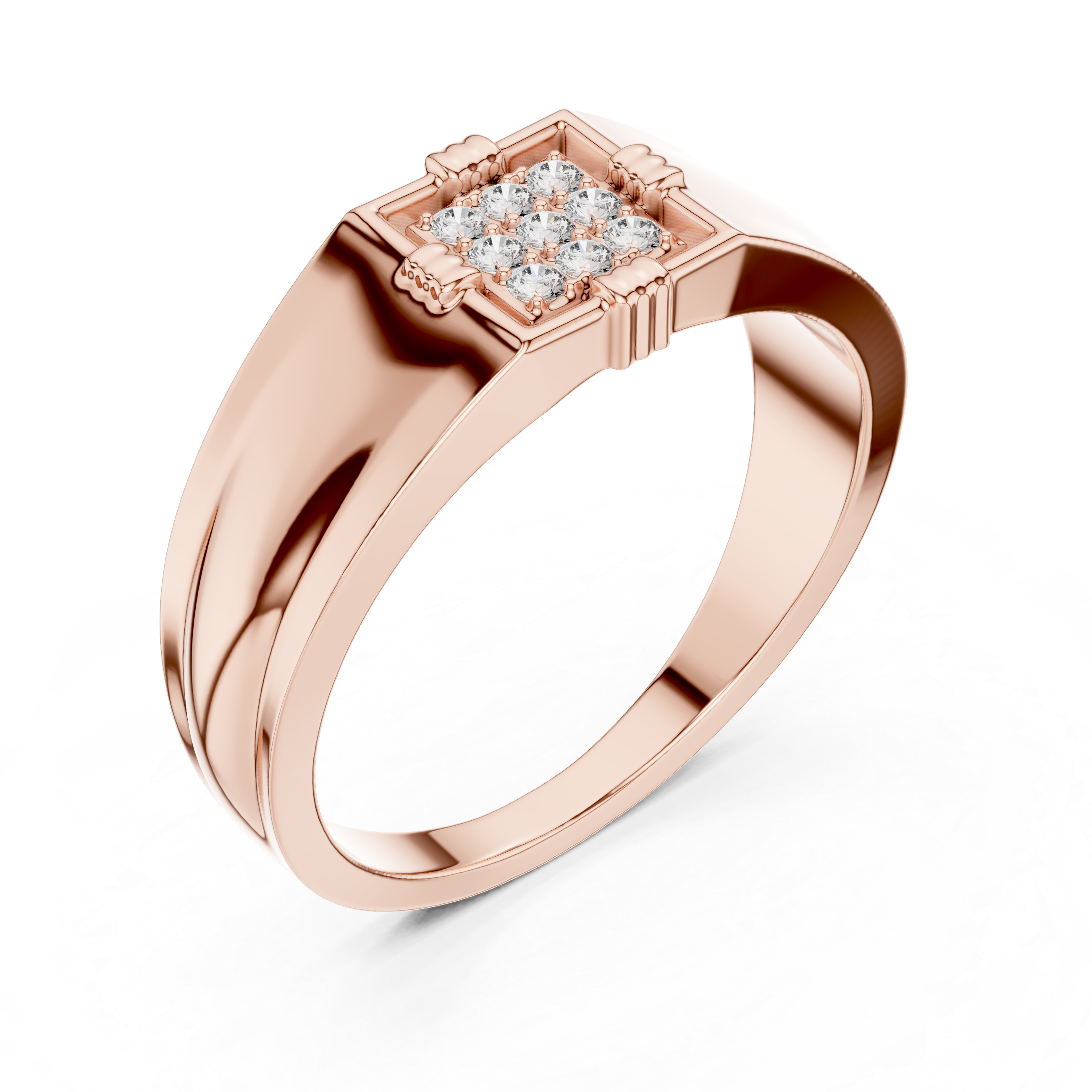 Lab Grown Diamond Square Cluster Signet Ring