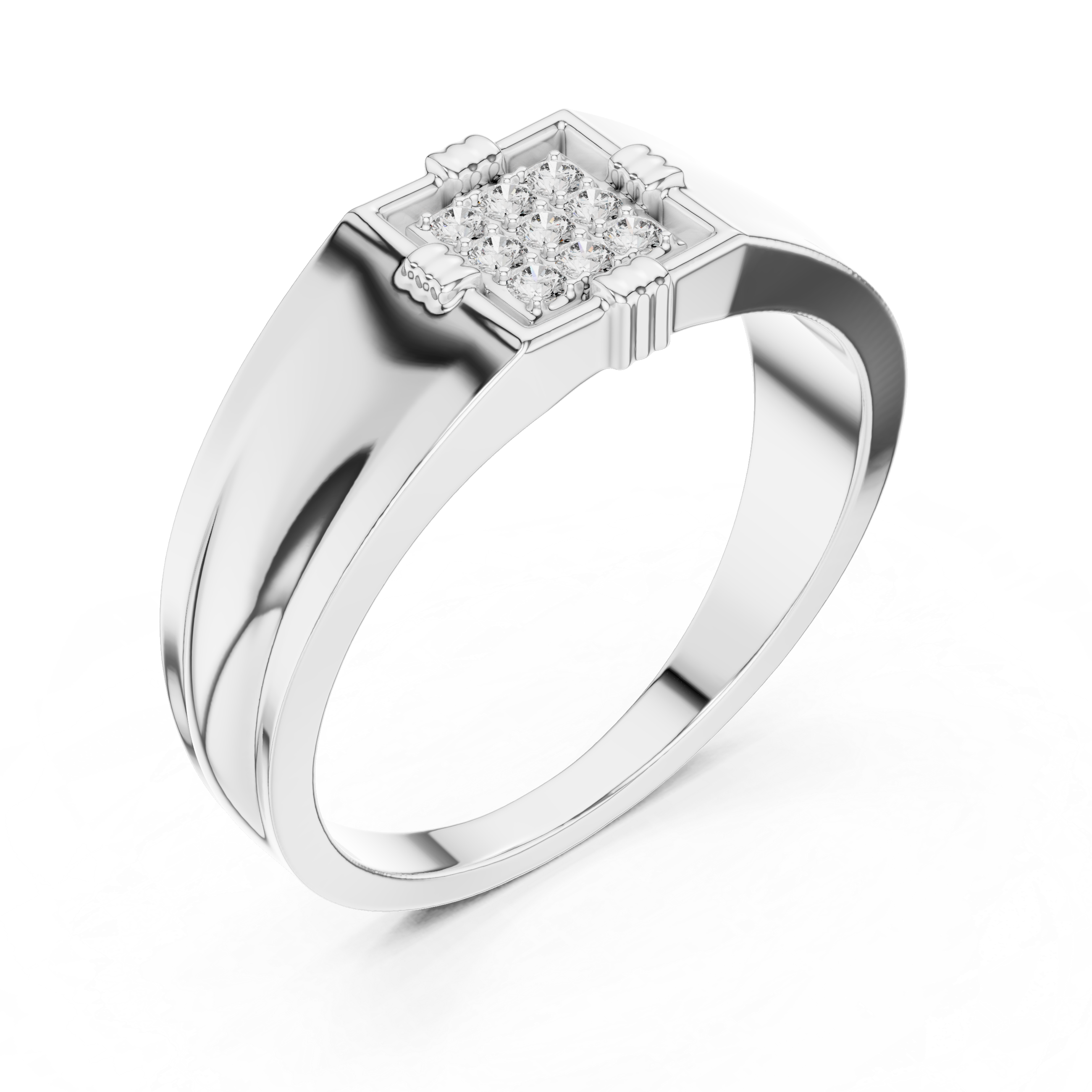 Lab Grown Diamond Square Cluster Signet Ring