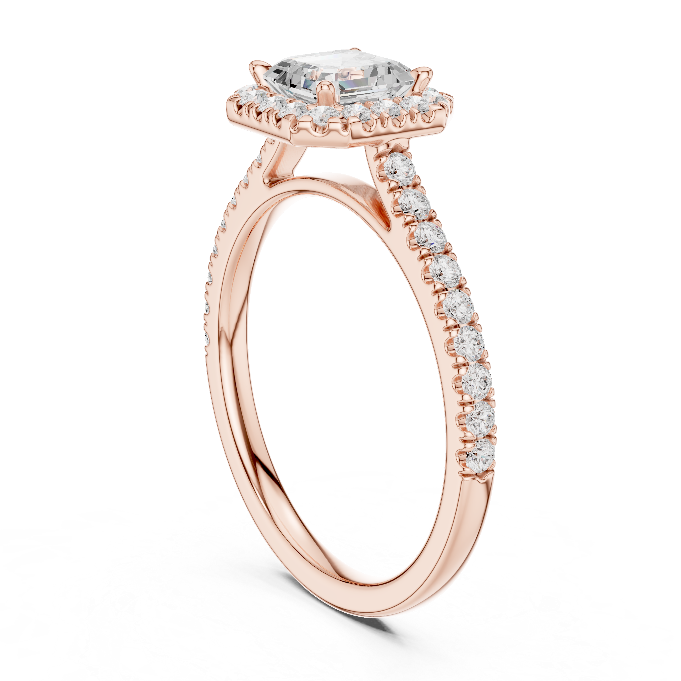 Asscher Cut Diamond Halo Engagement Ring with Pavé Band