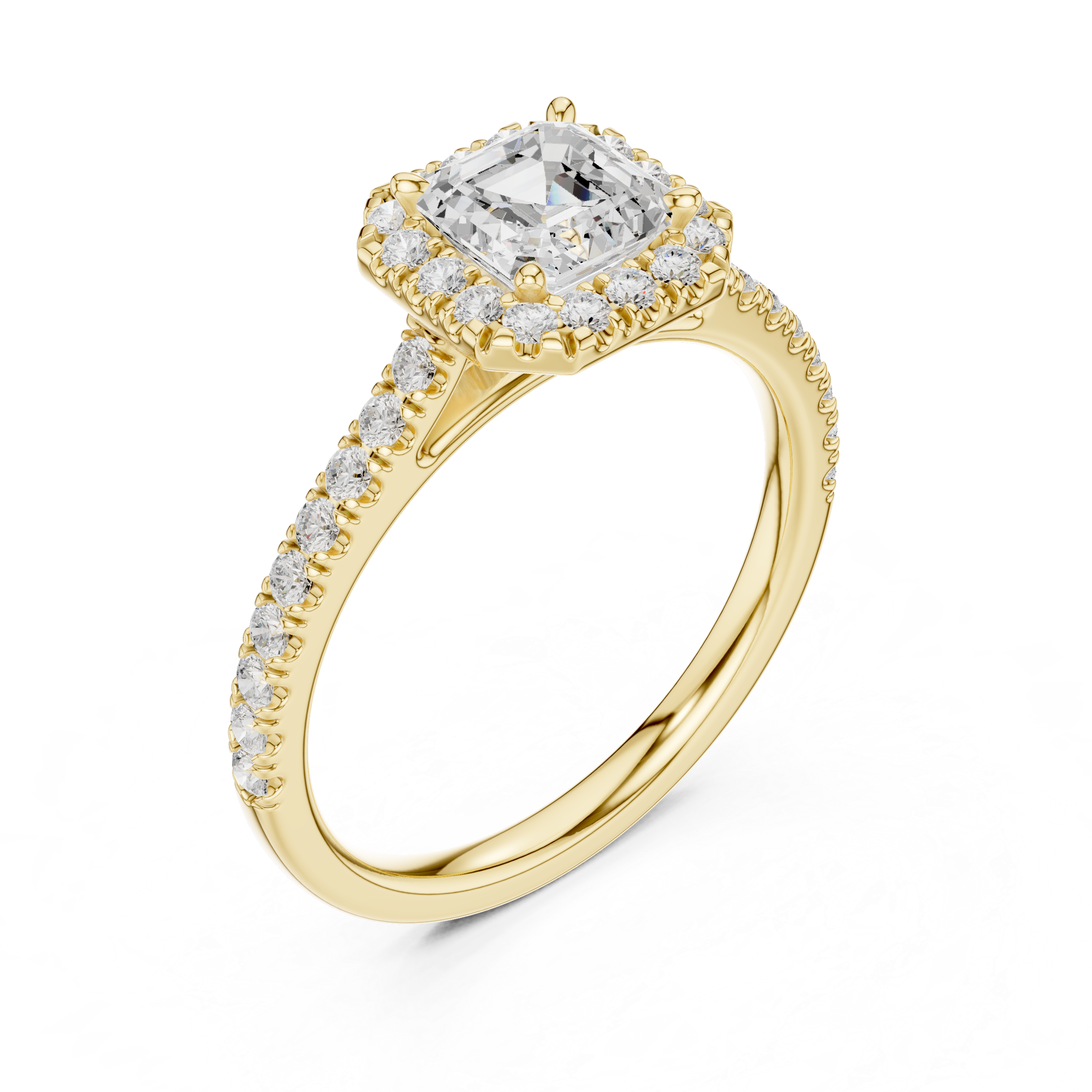 Asscher Cut Diamond Halo Engagement Ring with Pavé Band