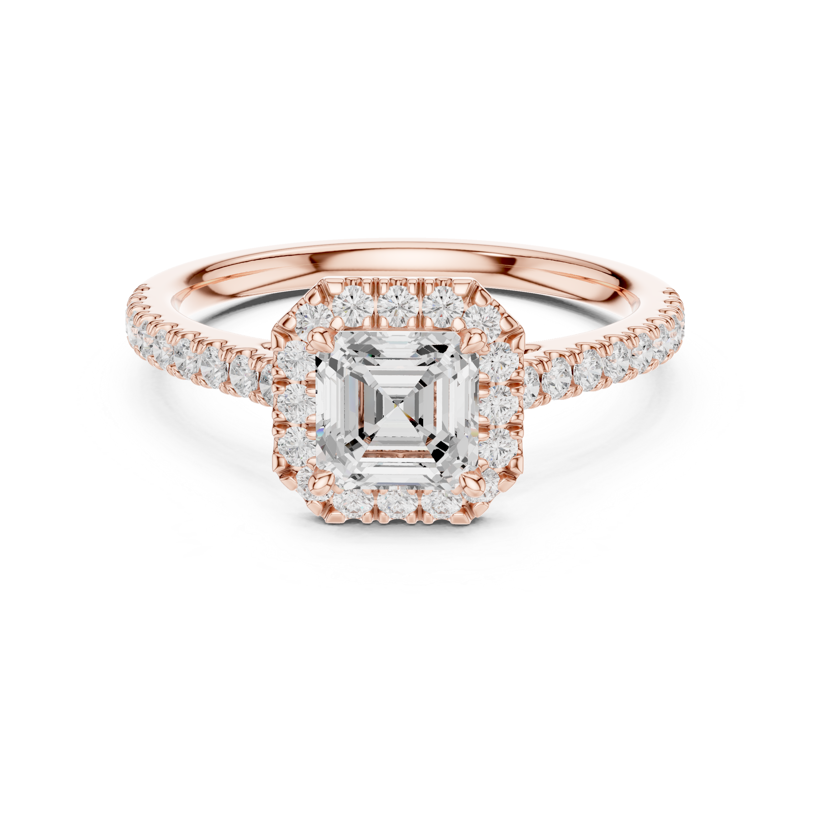 Asscher Cut Diamond Halo Engagement Ring with Pavé Band