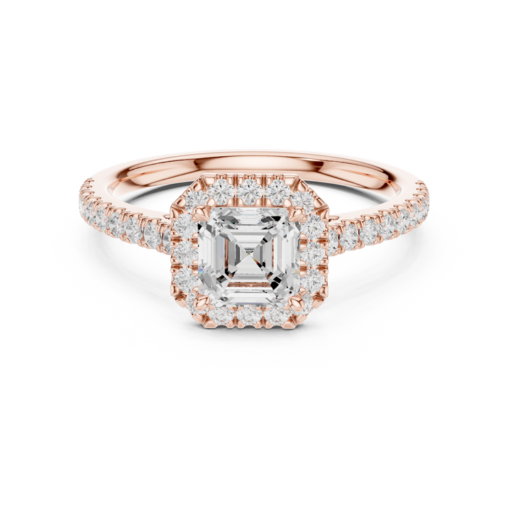 Asscher Cut Diamond Halo Engagement Ring with Pavé Band