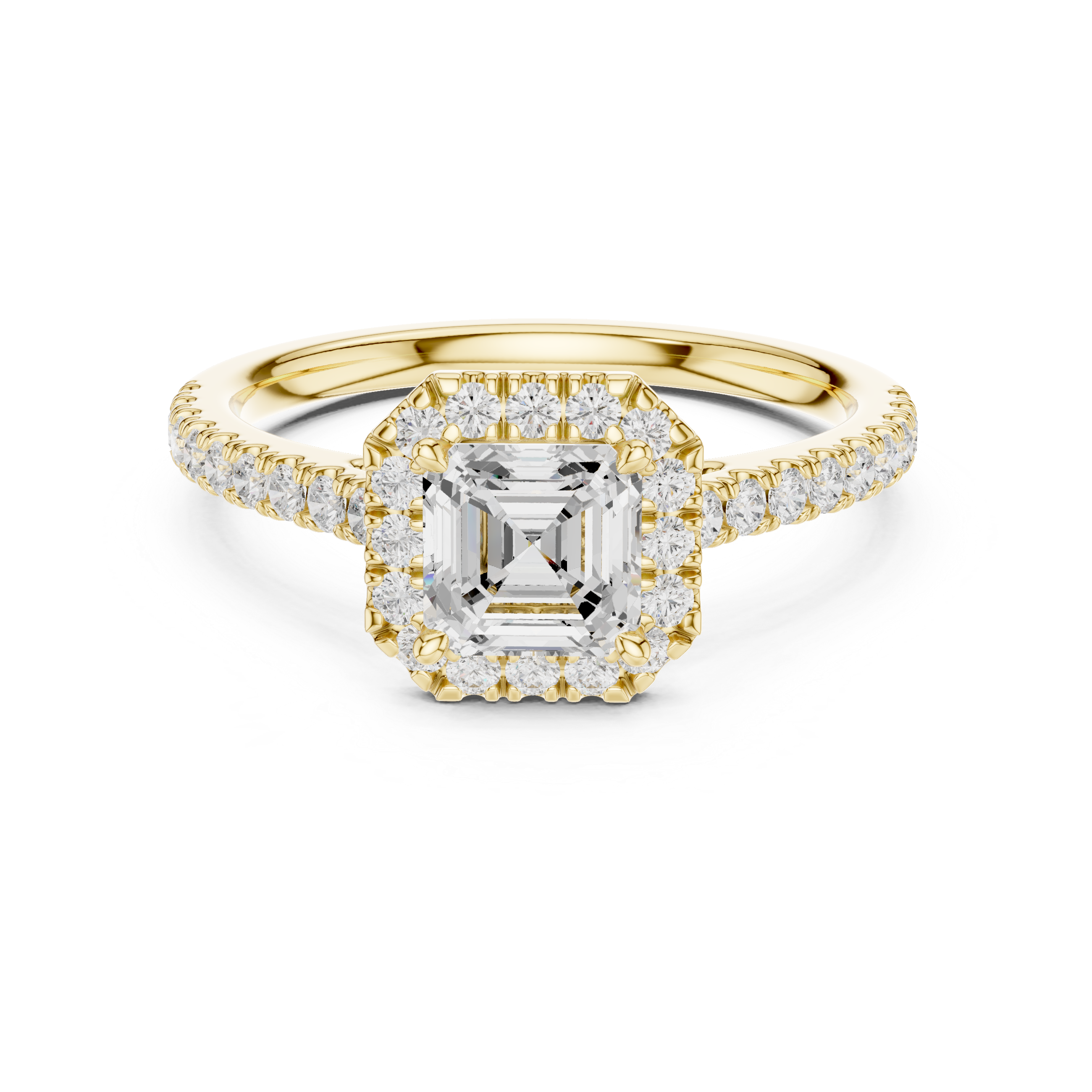 Asscher Cut Diamond Halo Engagement Ring with Pavé Band