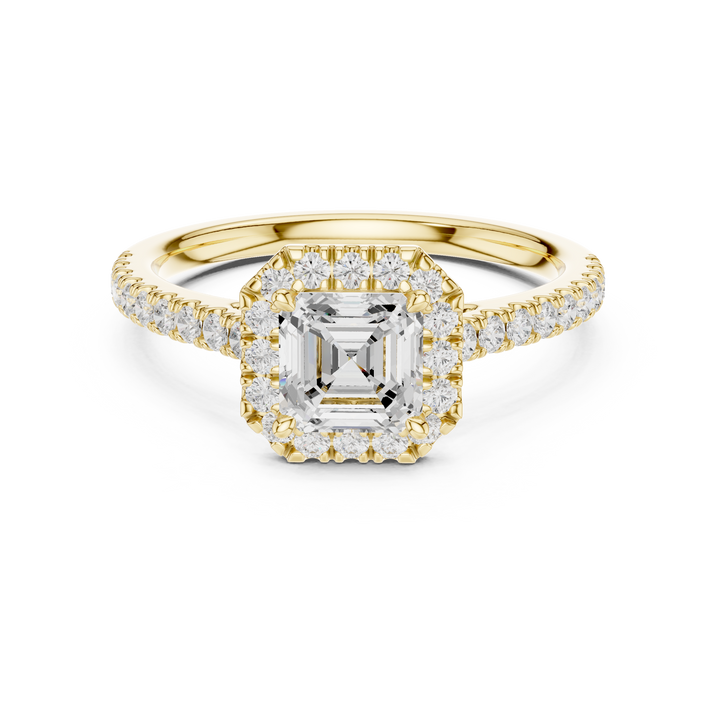 Asscher Cut Diamond Halo Engagement Ring with Pavé Band