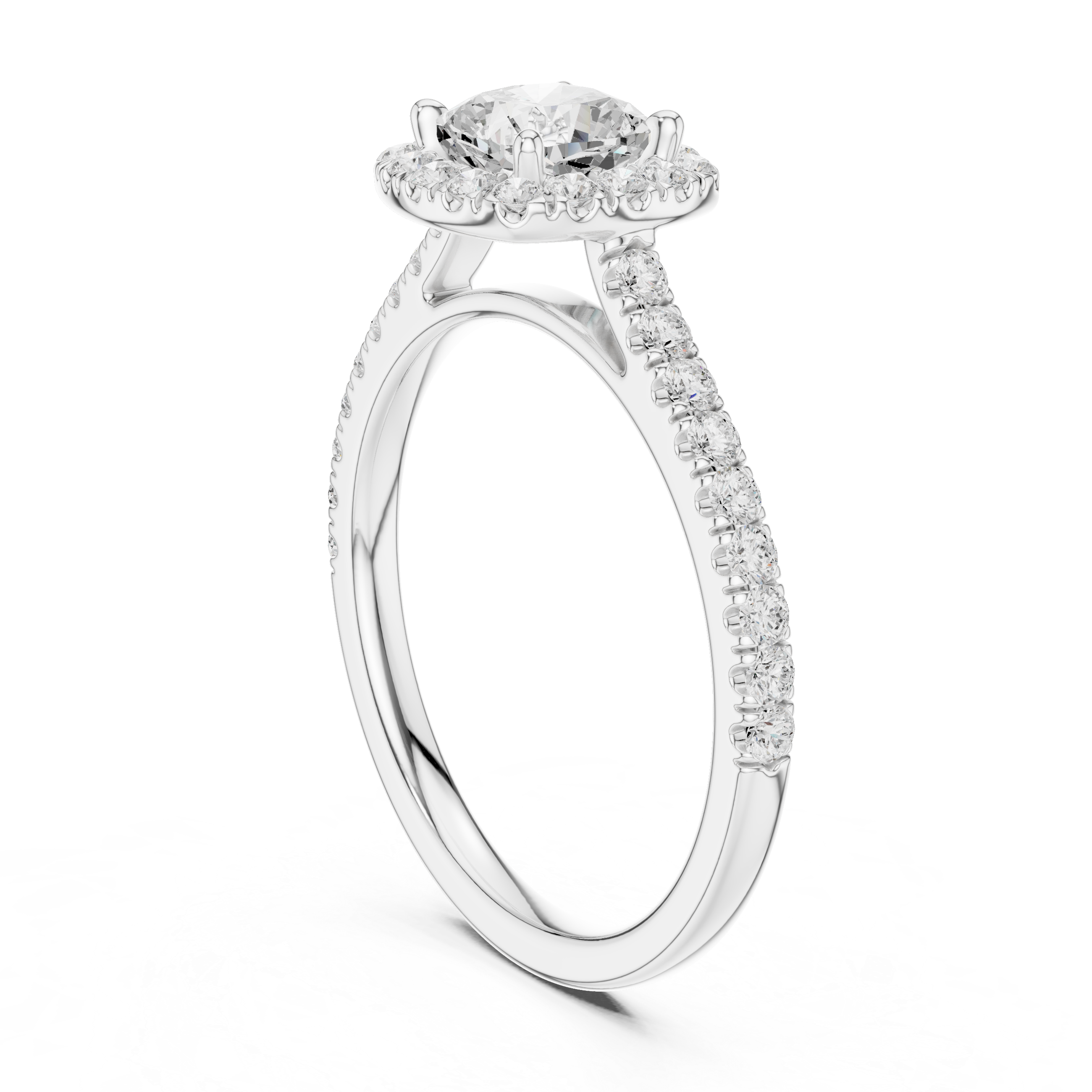 Cushion Cut Diamond Halo Ring with Pavé Band