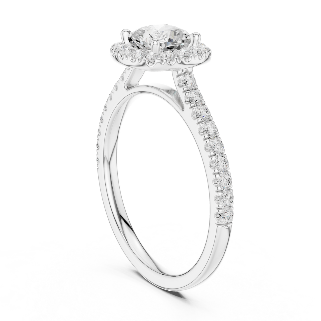 Cushion Cut Diamond Halo Ring with Pavé Band