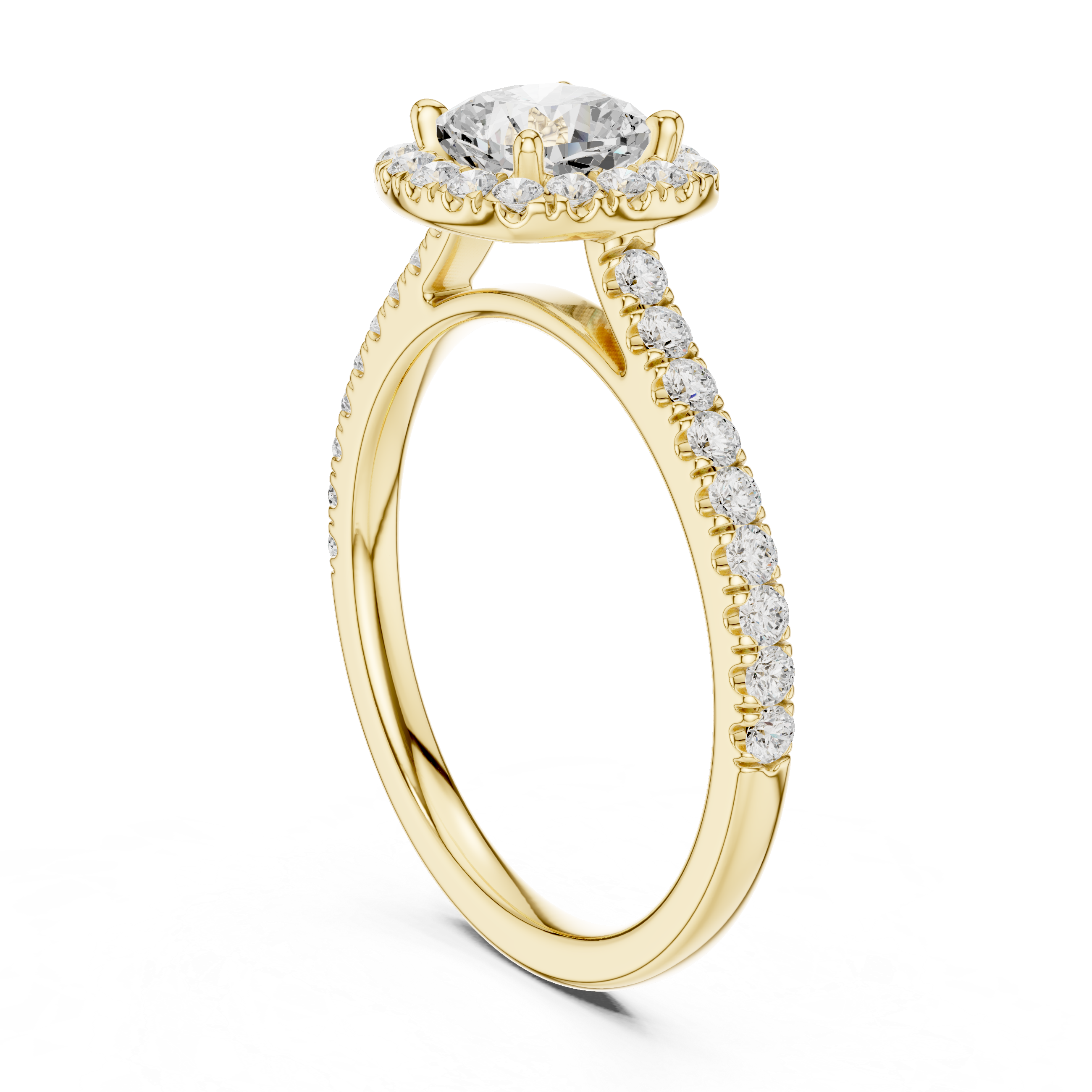 Cushion Cut Diamond Halo Ring with Pavé Band