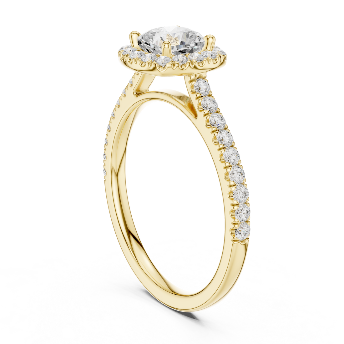 Cushion Cut Diamond Halo Ring with Pavé Band