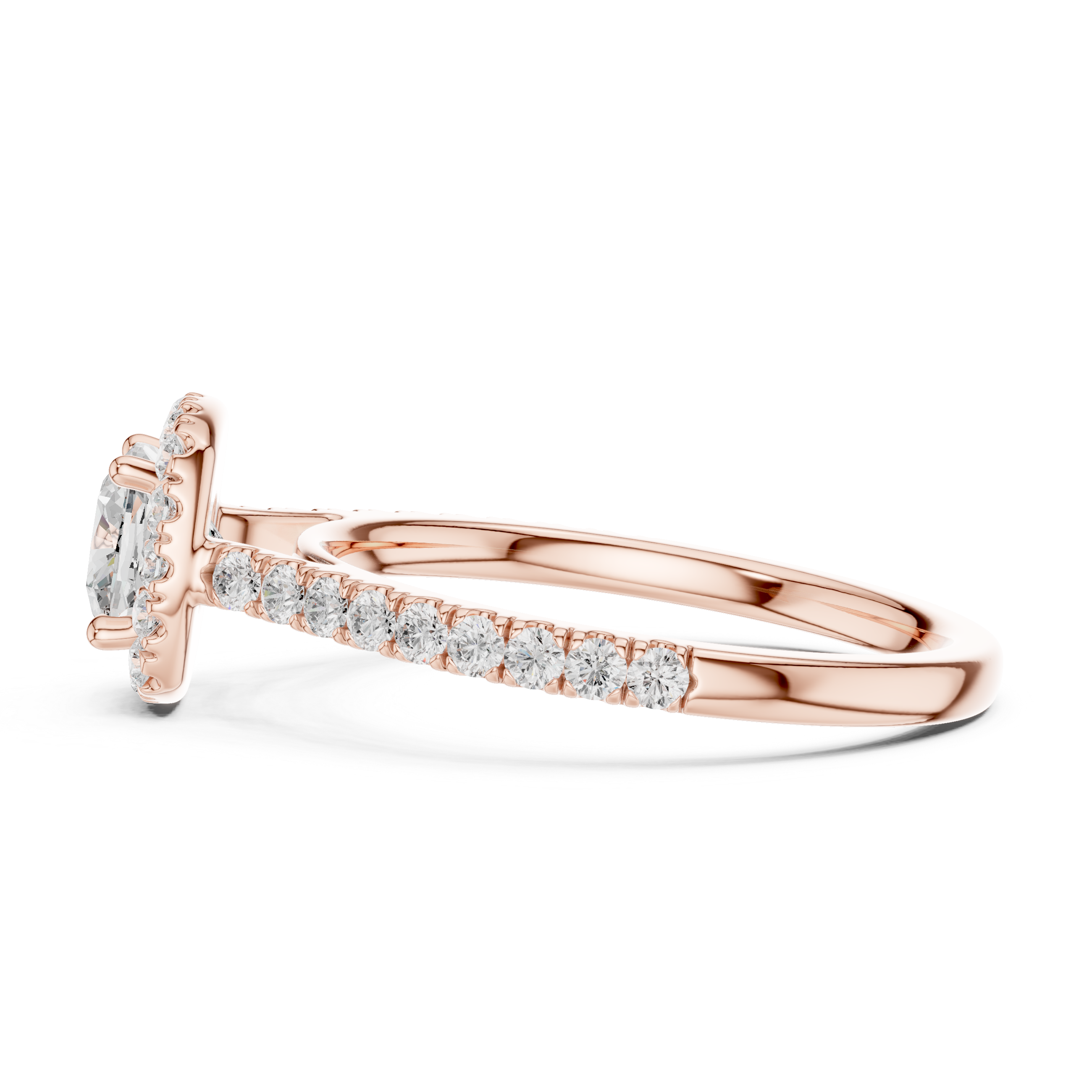 Cushion Cut Diamond Halo Ring with Pavé Band