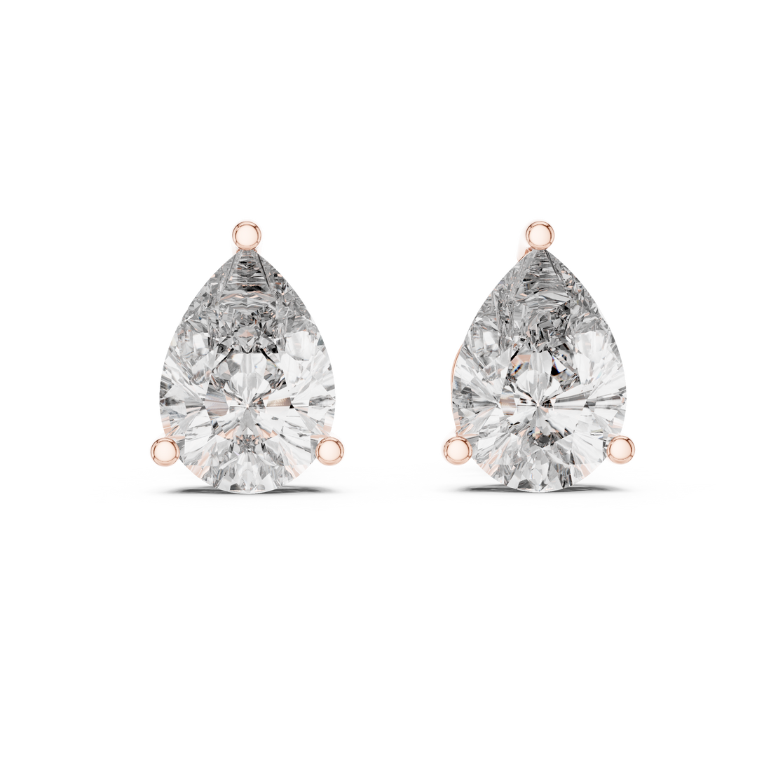 Pear Cut Diamond Three Prong Stud Earrings