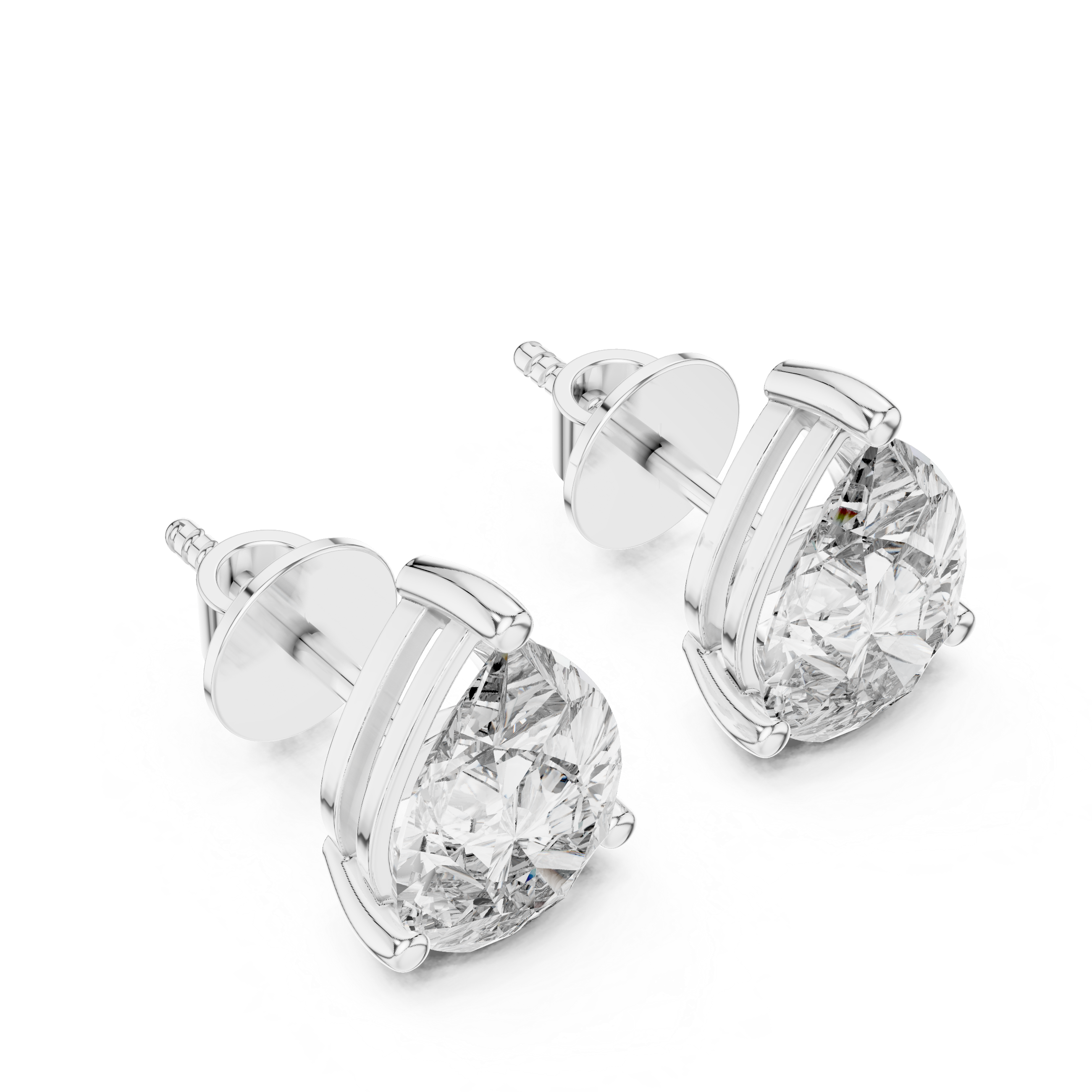 Pear Cut Diamond Three Prong Stud Earrings