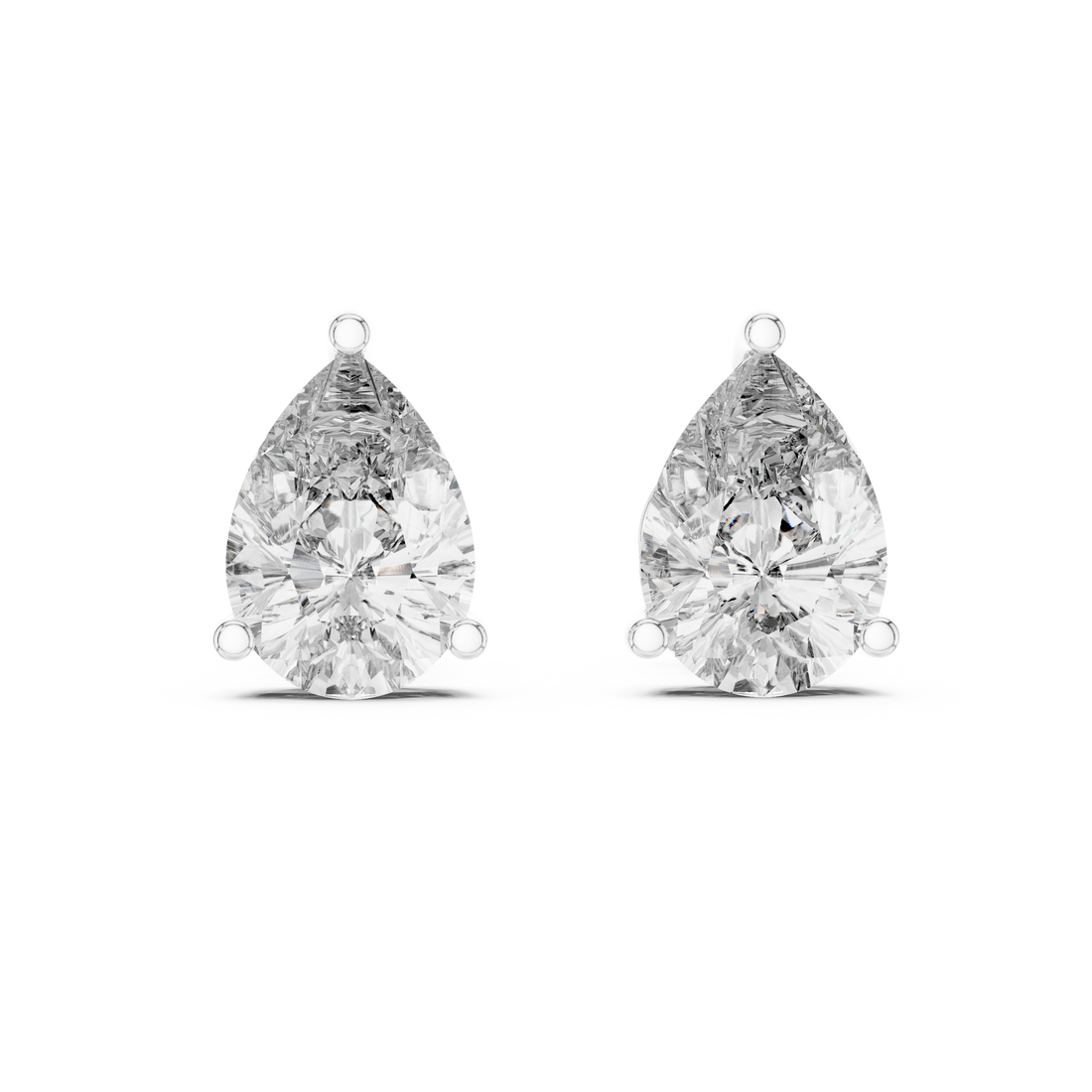 Pear Cut Diamond Three Prong Stud Earrings