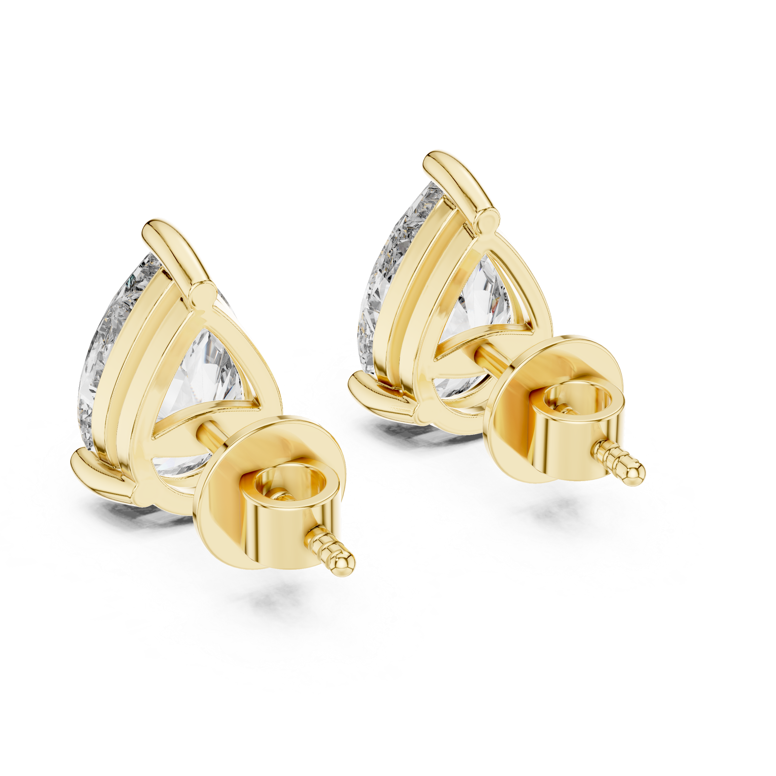 Pear Cut Diamond Three Prong Stud Earrings