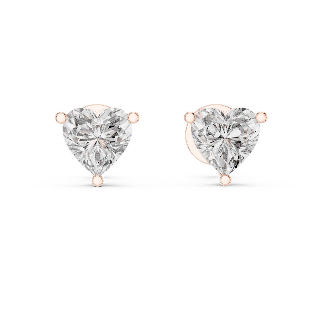 Heart Cut Diamond Three Prong Stud Earrings