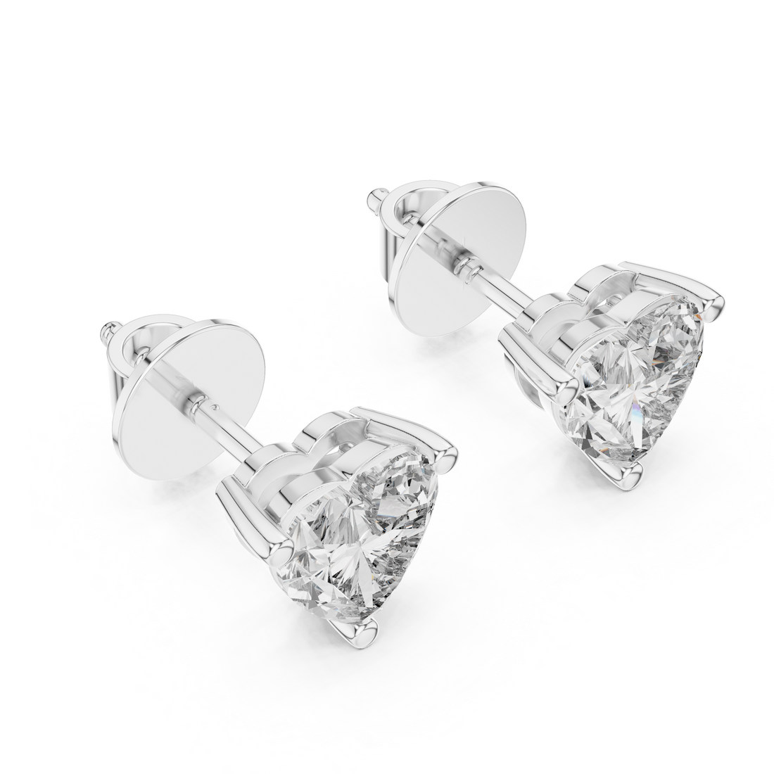 Heart Cut Diamond Three Prong Stud Earrings