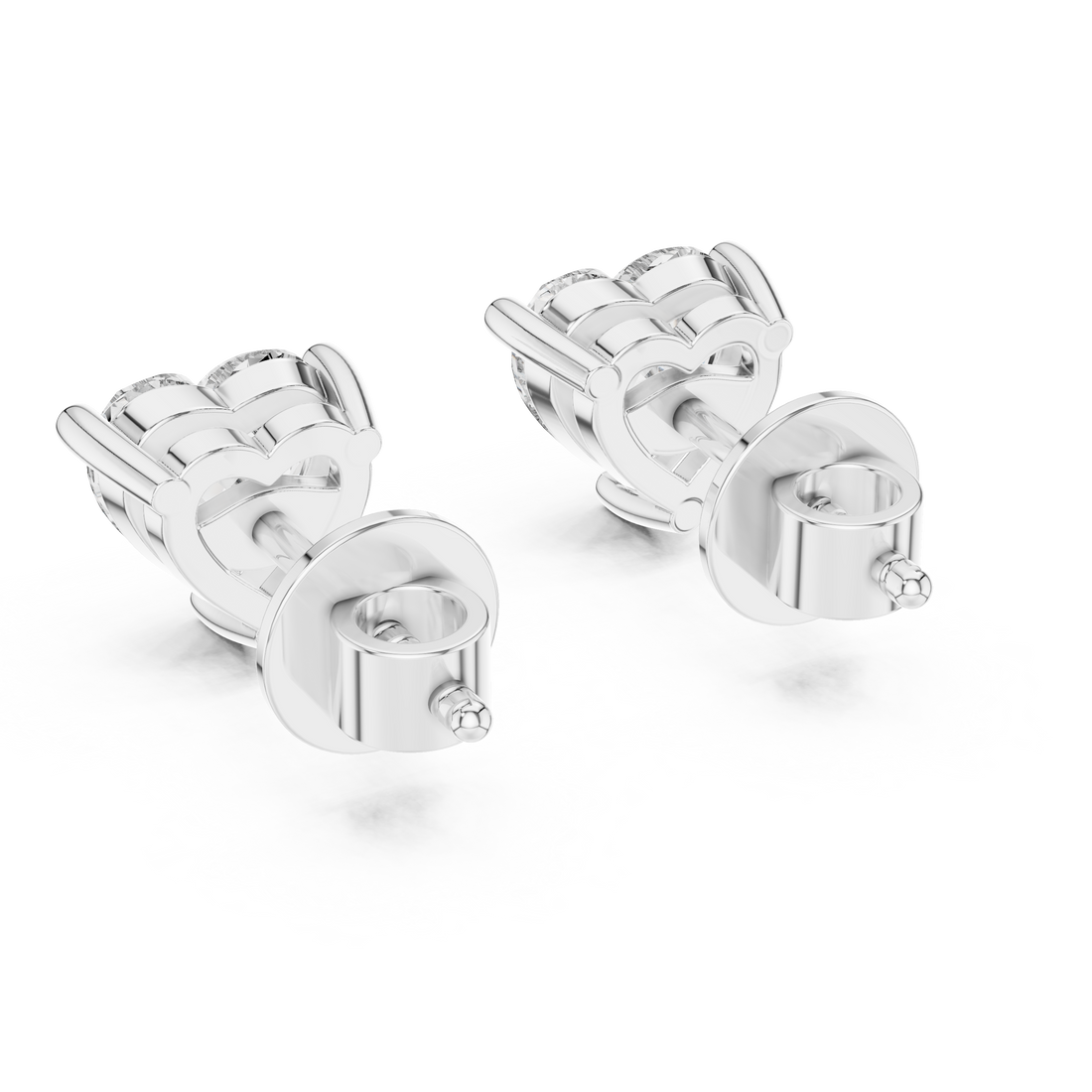 Heart Cut Diamond Three Prong Stud Earrings