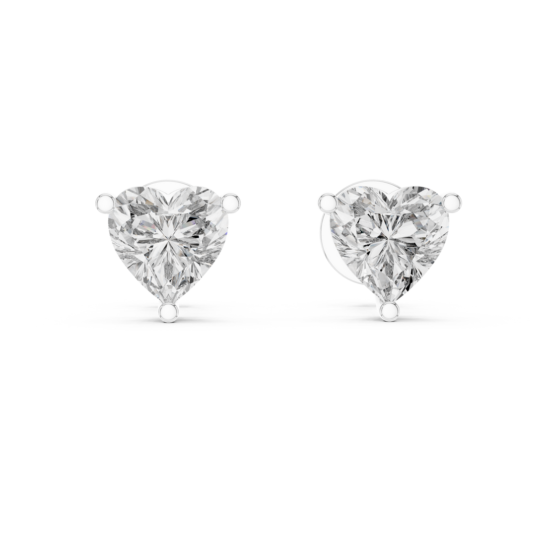 Heart Cut Diamond Three Prong Stud Earrings