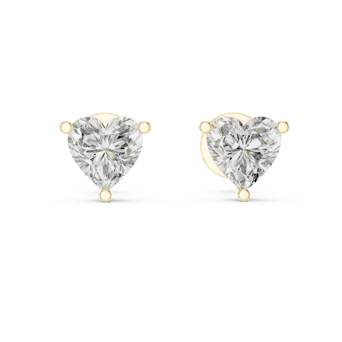 Heart Cut Diamond Three Prong Stud Earrings