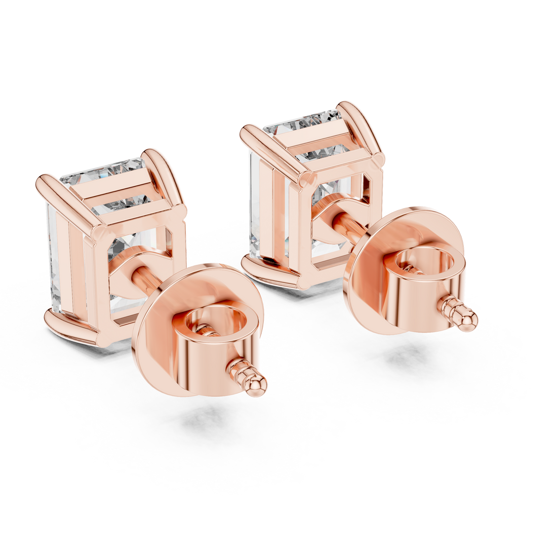 Emerald Cut Diamond Four Prong Stud Earrings