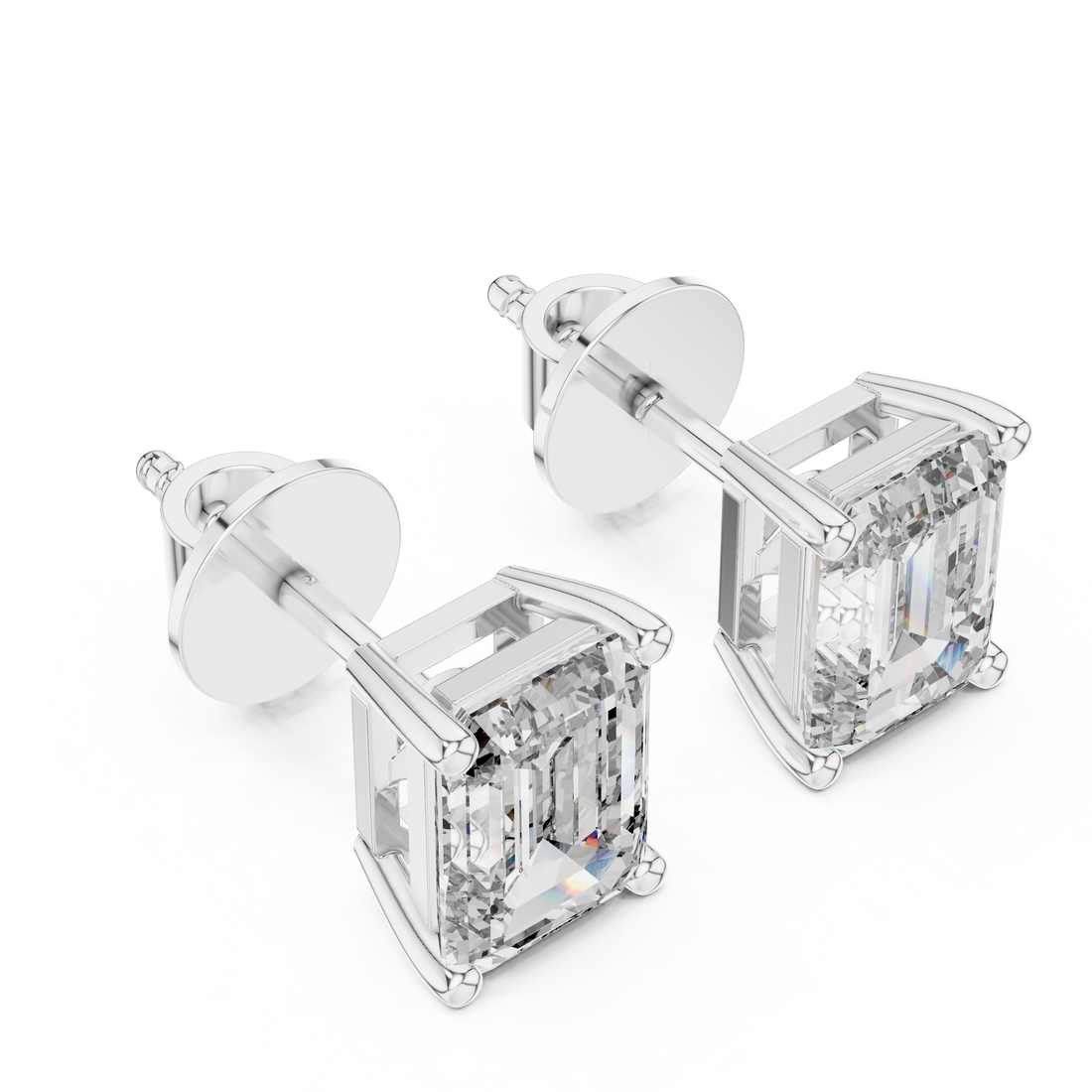 Emerald Cut Diamond Four Prong Stud Earrings