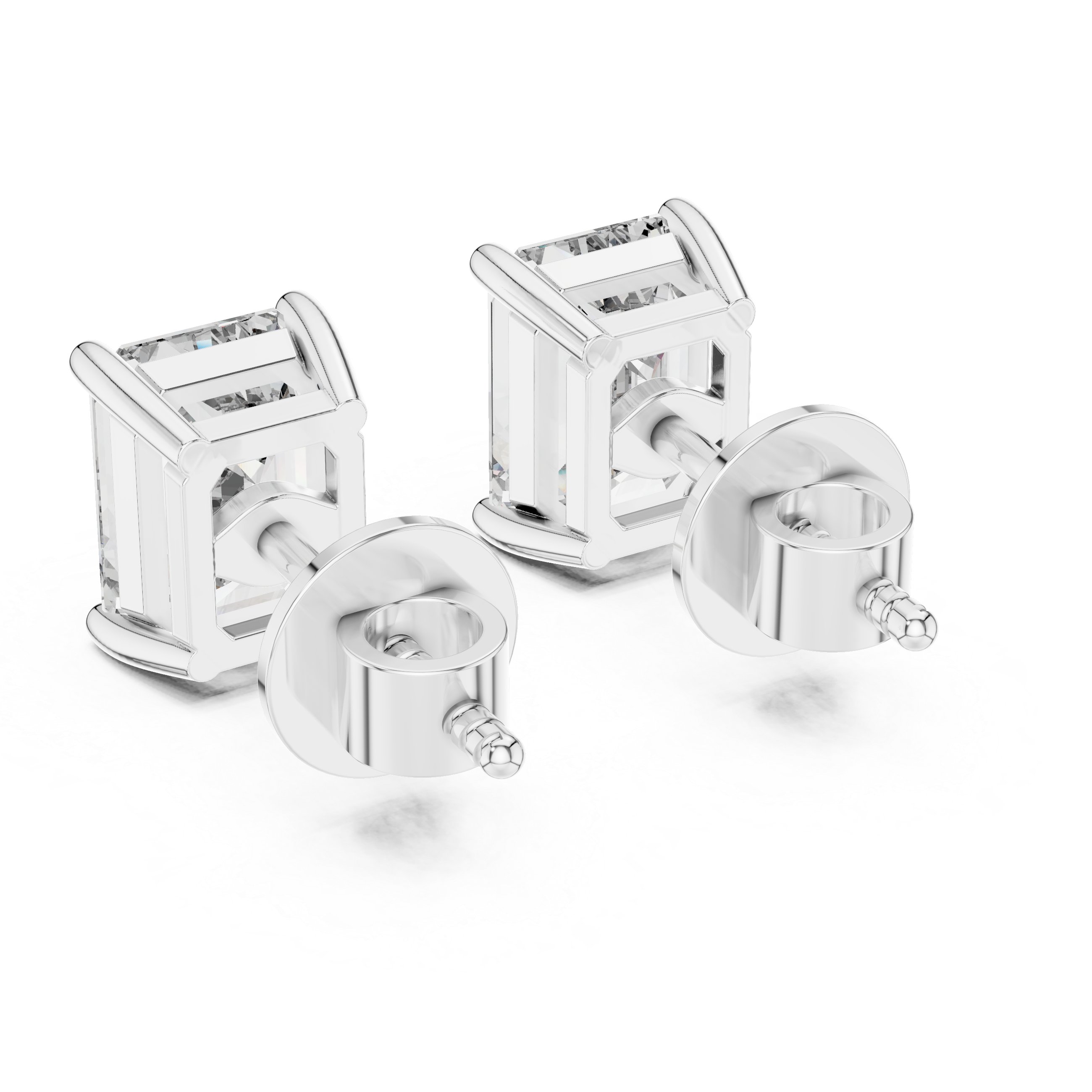 Emerald Cut Diamond Four Prong Stud Earrings