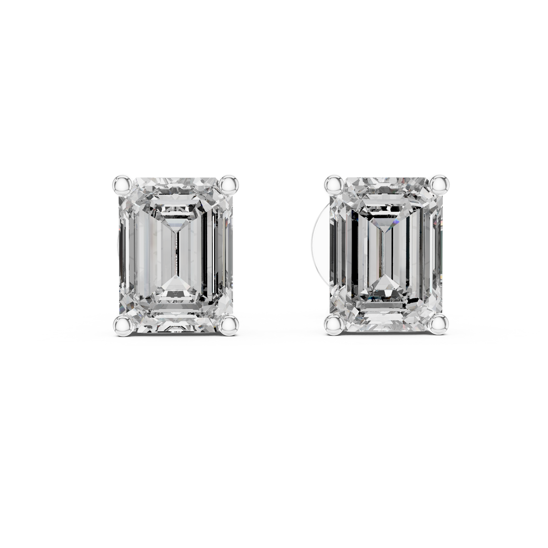 Emerald Cut Diamond Four Prong Stud Earrings